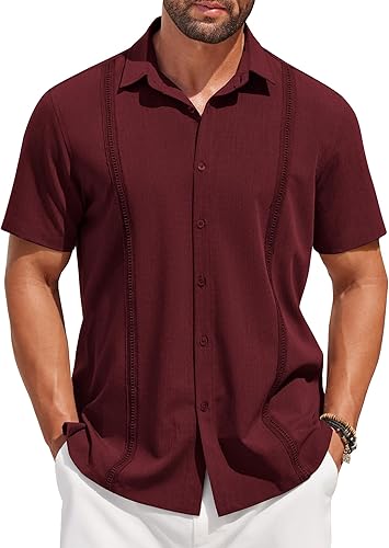 COOFANDY - Camisa guayabera cubana de manga corta para hombre, camisa informal con botones para verano y playa