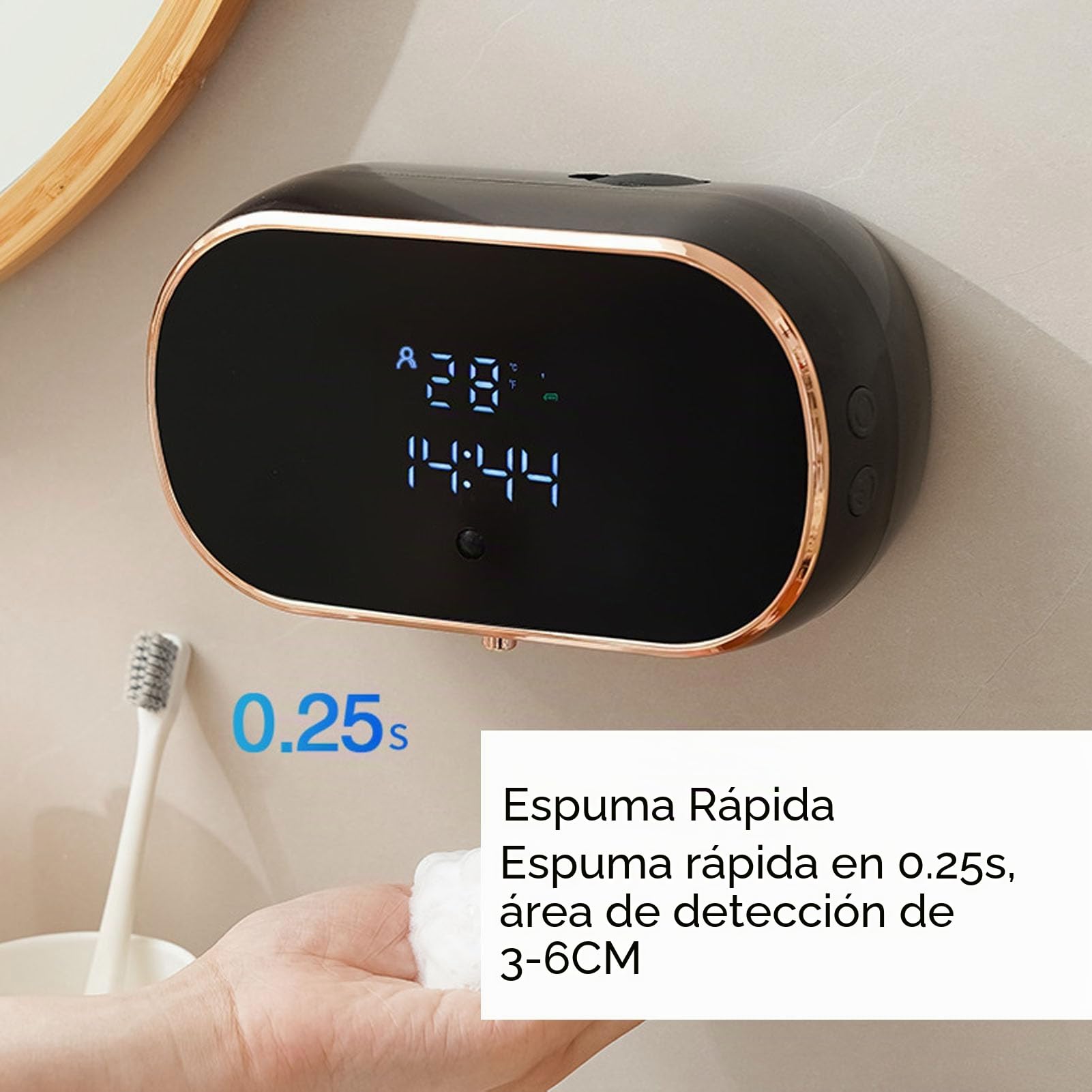 Dispensador Automático de Jabón Espumoso, Dispensador de Jabón Montado en la Pared sin con 3 Engranajes Ajustables, Dispensador de Jabón Eléctrico Recargable para Baño, Cocina,