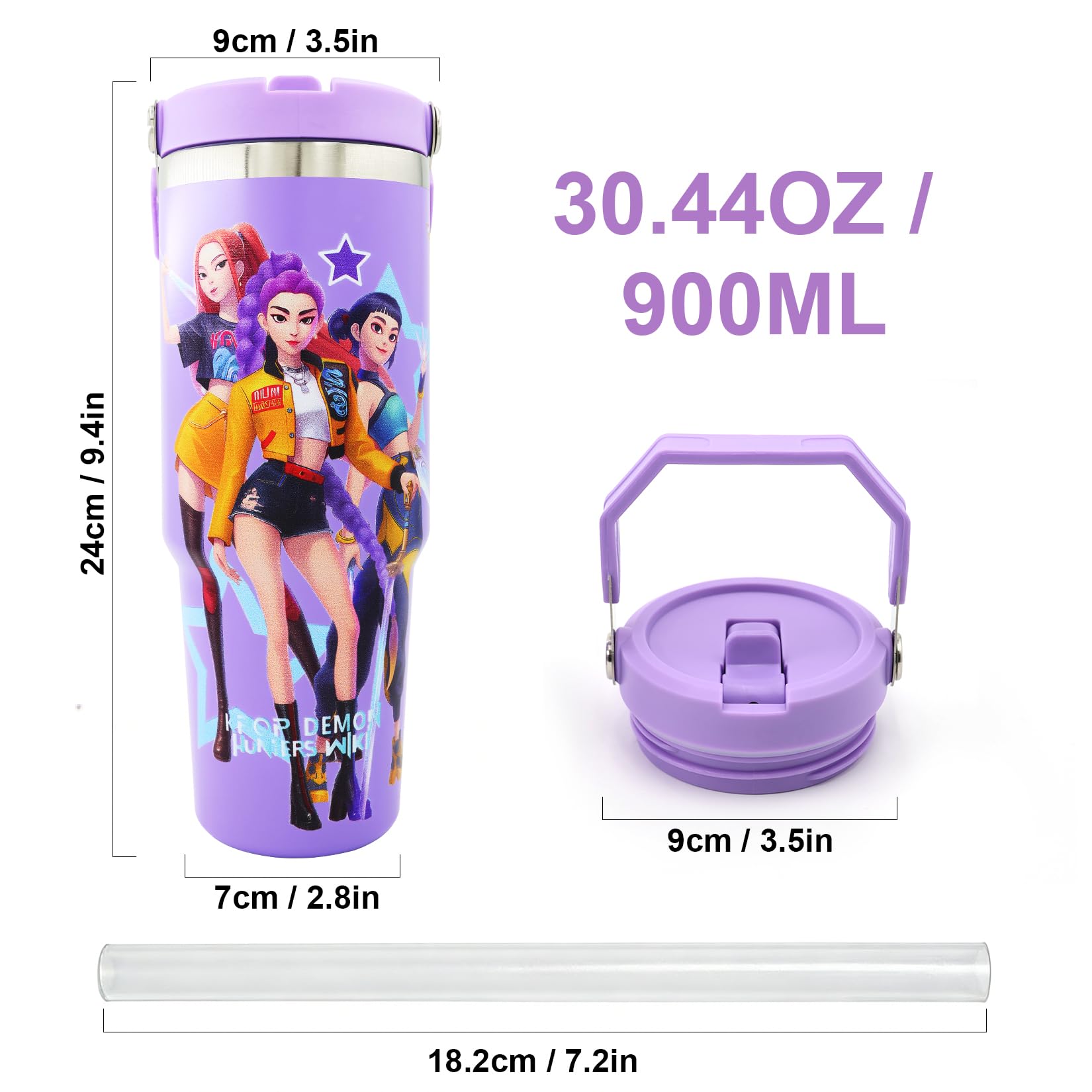 Demon Hunters 32oz Bottle Stainless Steel Drinking Bottle with Handle and Straw for Daily Hydration (Light Purple) — view 2