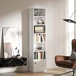 HOMCOM 7-Tier Bookcase with Adjustable Shelf, Modern Freestanding Display Shelf Unit with Cabinet for Living Room, Office, White