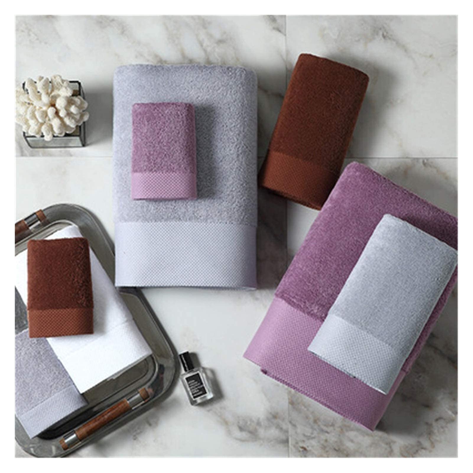 Toalla de Baño Toalla de Algodón Toalla de Baño 4 Colores Toalla de Cara Baño Ducha Toallas de Mano para Adultos Niños Hogar,Púrpura,Juego de Toallas 3 Tamaños