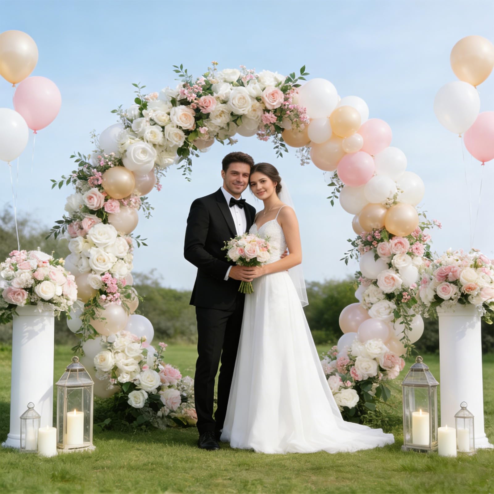 Kit d'arche de Ballons Ronde, Arche Ballon avec Accessoires, Support D'arche de Ballons Rond en Métal, Amovible et Réutilisable DéCoration De Fond pour Mariage, Anniversaire, Fête