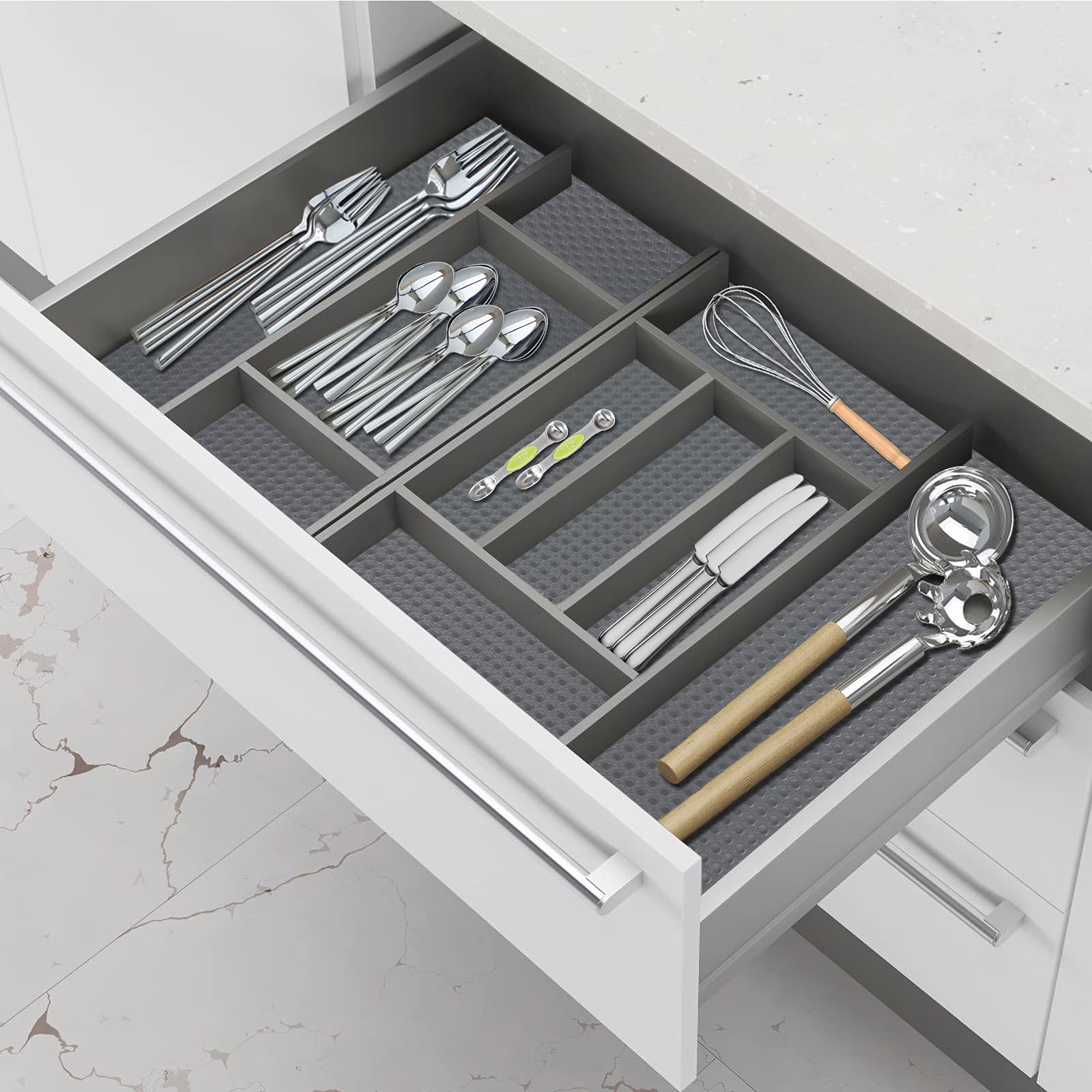 Shelf Liner, Cabinet Liner, Non Adhesive Kitchen Plastic Drawer Liner, Non Slip Shelf Liners for Kitchen Cabinets, Pantry, Shelves, Under Sink, Washable Refrigerator Liners(Grey, 20 x 240 inch)