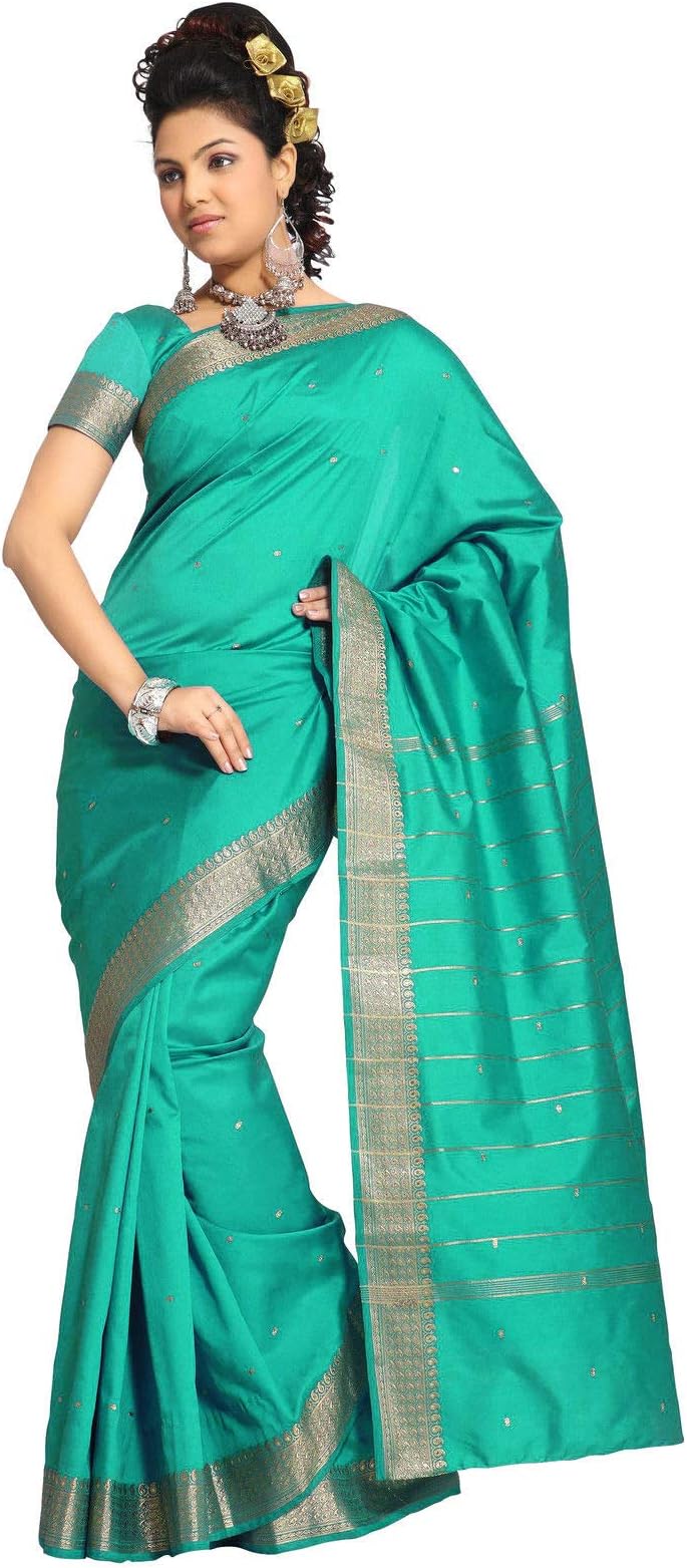 Womens Indian Ethnic Traditional Banarasi Art Silk Saree Sari Wrap Fabric Dress Drape