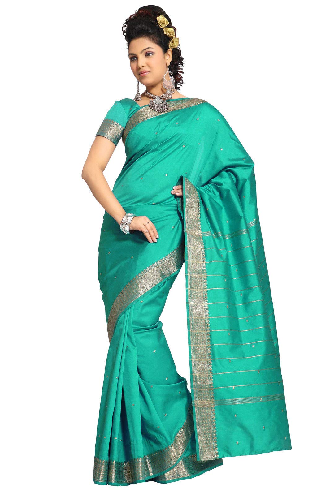 Sanskruti IndiaWomens Indian Ethnic Traditional Banarasi Art Silk Saree Sari Wrap Fabric Dress Drape