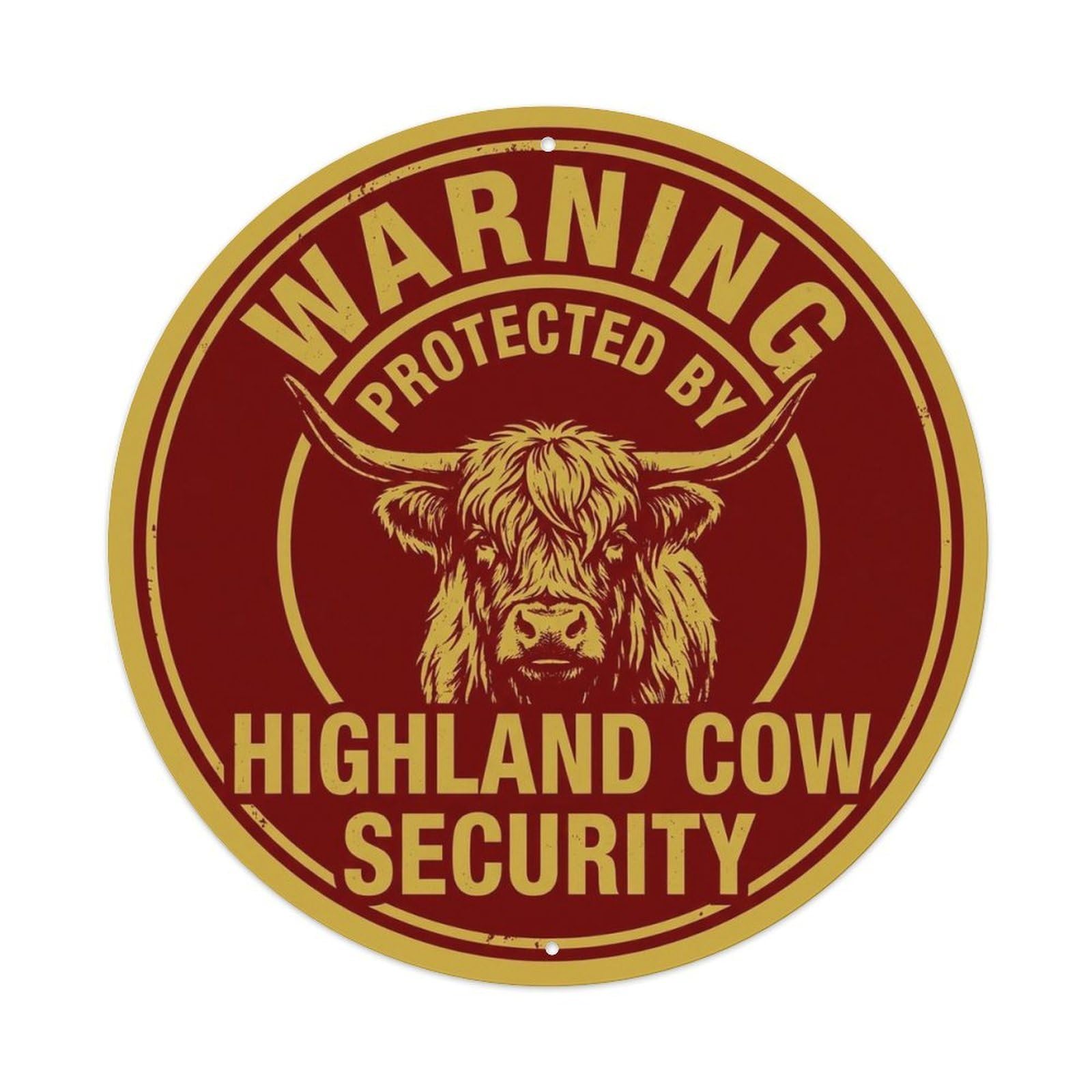 Highland Cow Security Warning Vintage Green Metal Tin Sign