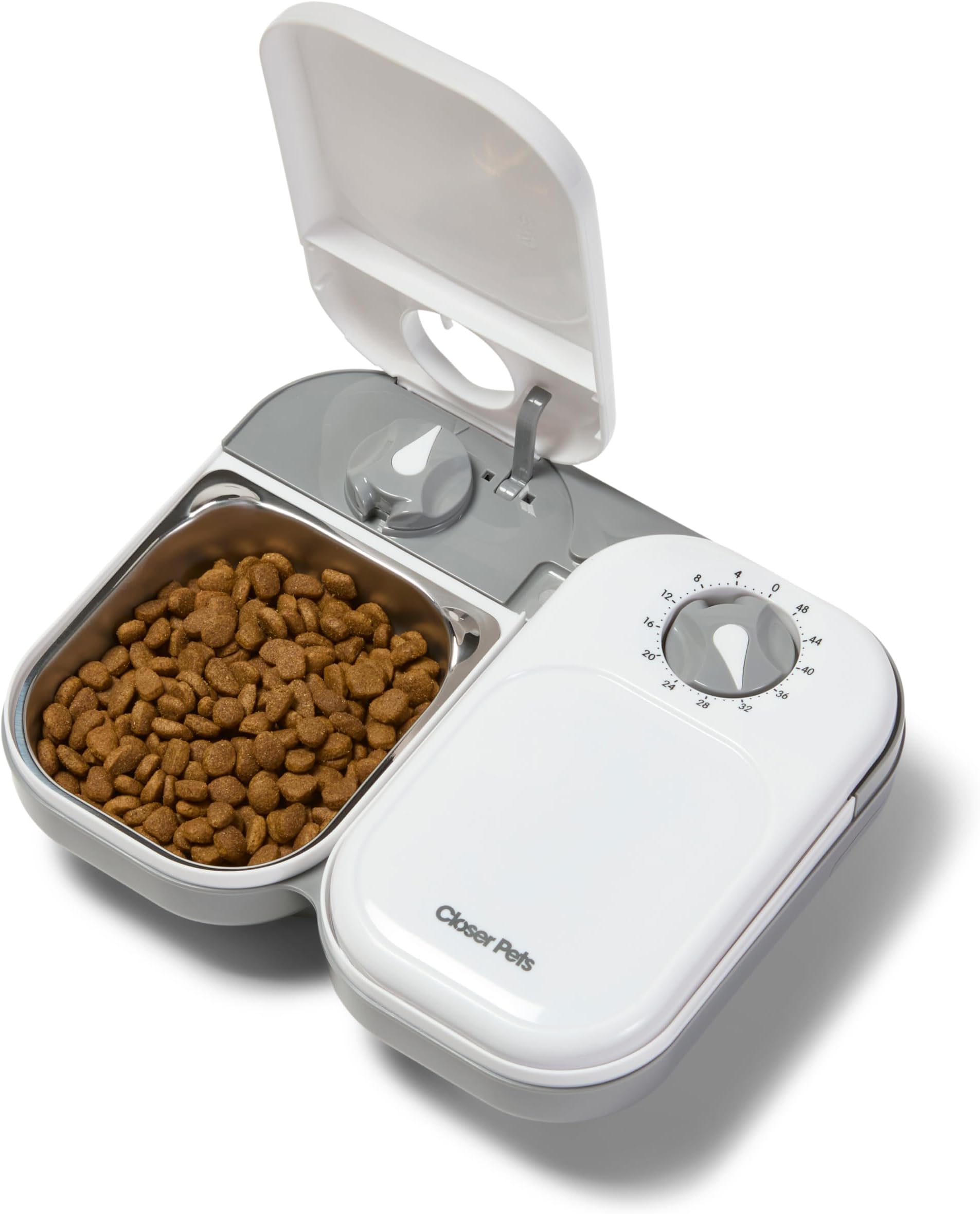 Closer Pets C200 2 Meal Timer-Controlled Automatic Pet Feeder - for Cats and Small Dogs, Wet or Dry Food, Stainless Steel Bowl Inserts and Ice Pack, up to 14 oz Each, White