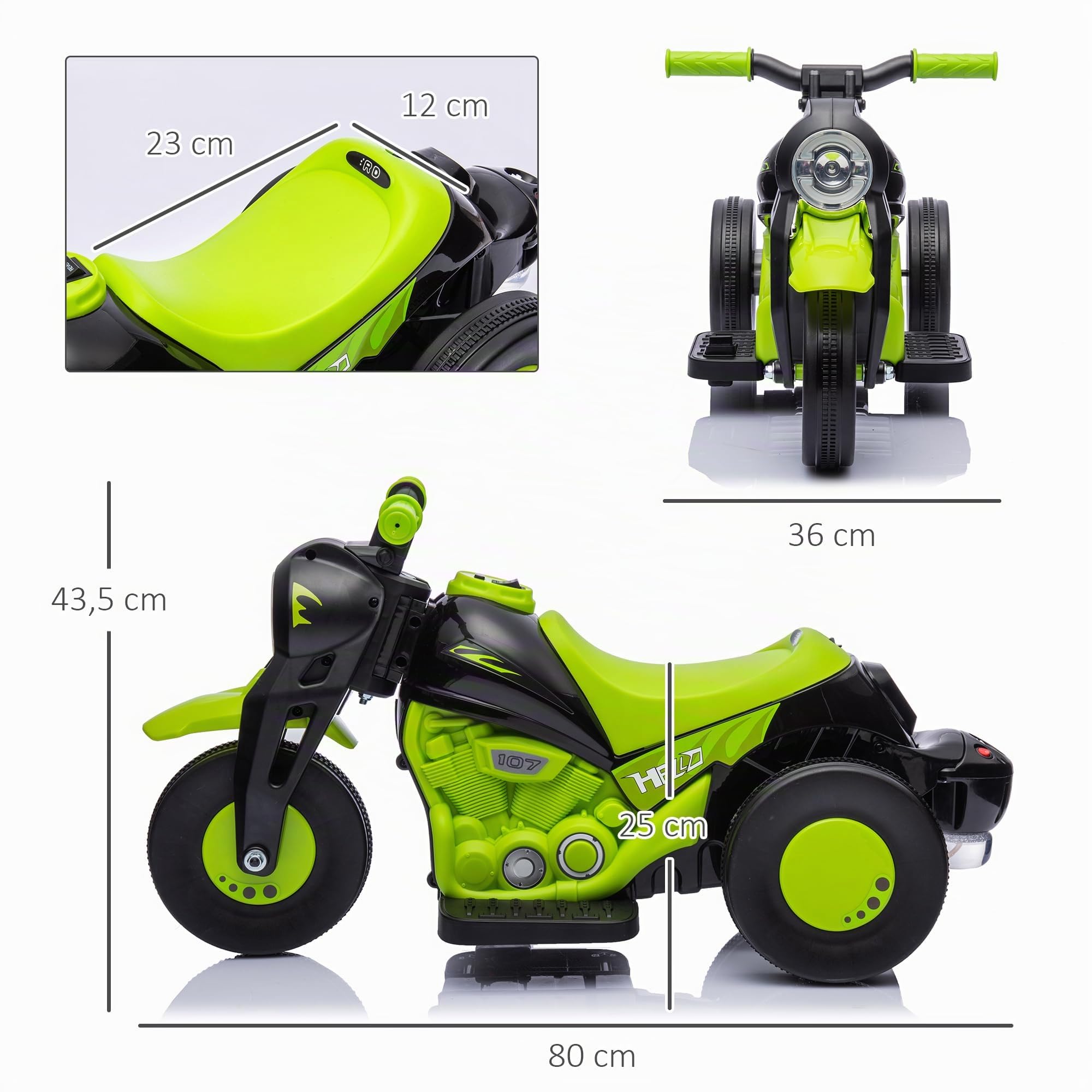 AIYAPLAY Moto Eléctrica para Niños de +2 Años 6V con Burbujas Faros Verde | Moto de Batería para Niños, Música, Velocidad 3 km/h, Carga 30 kg