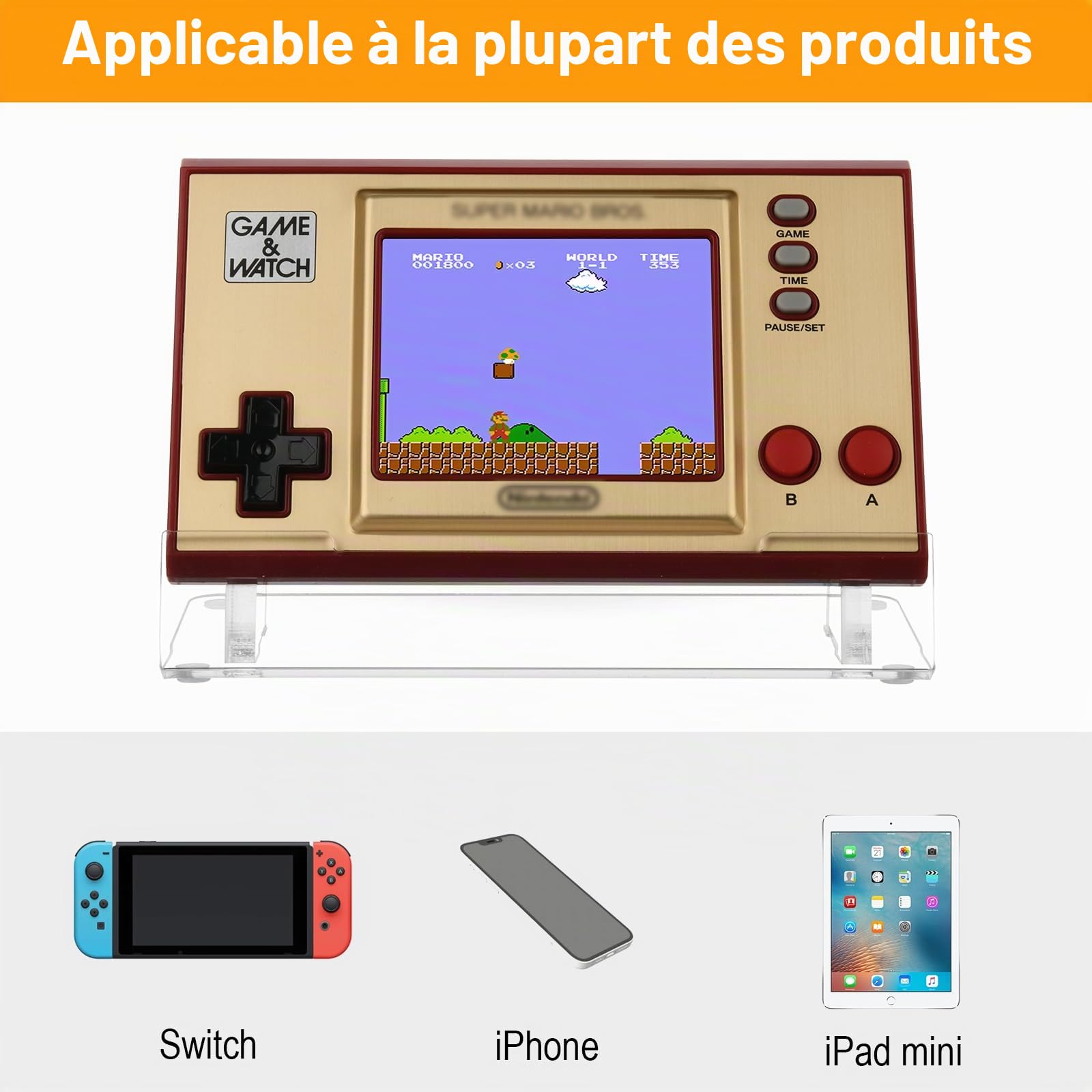 Support de console de jeu portable en acrylique transparent compatible avec Nintendo New Game & Watch