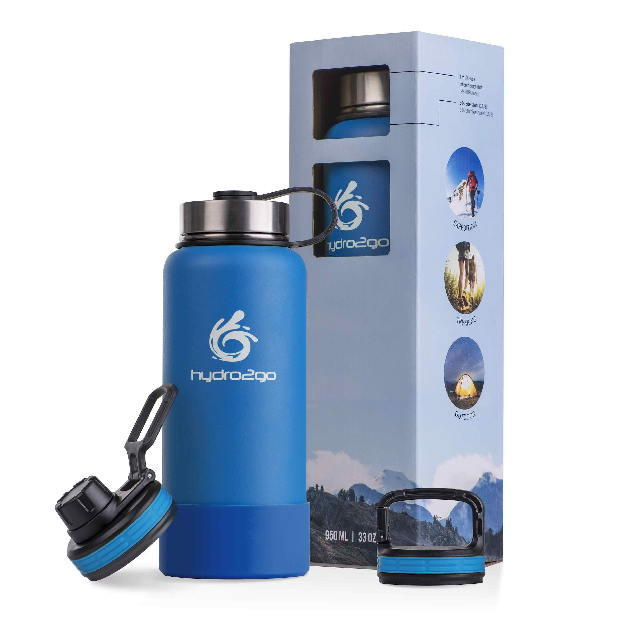 hydro2go® Borraccia in acciaio inossidabile X-AlpsBottle - 1000ml / 1l | thermos isolato sottovuoto + 3 tappi per bere | Matraccio a tenuta stagna | borraccia sportiva da esterno a doppia parete | termos