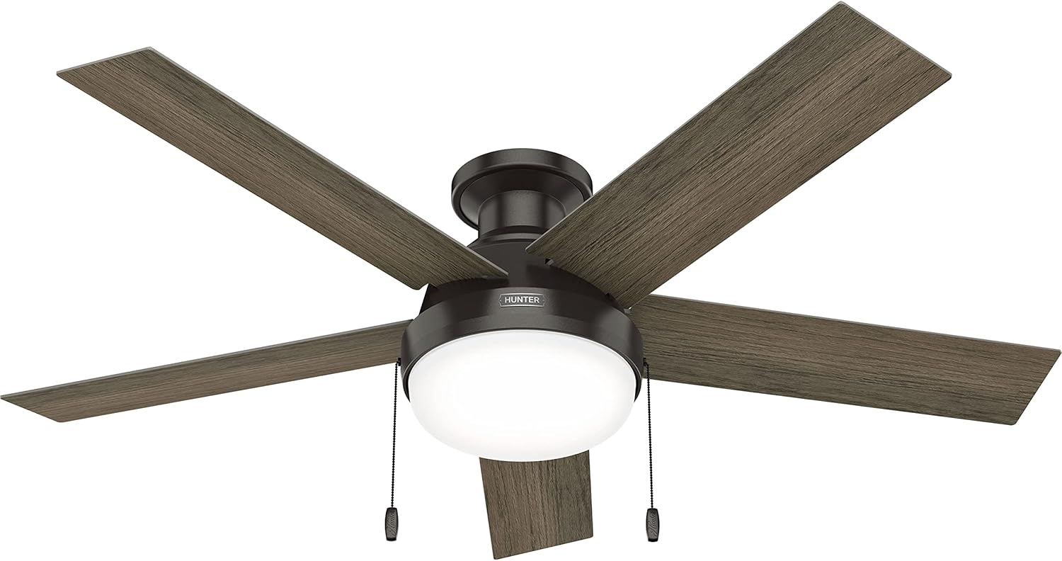 Hunter Fan 52 inch Low Profile Noble Bronze Indoor Ceiling Fan with LED Light Kit and Pull Chain (Renewed)