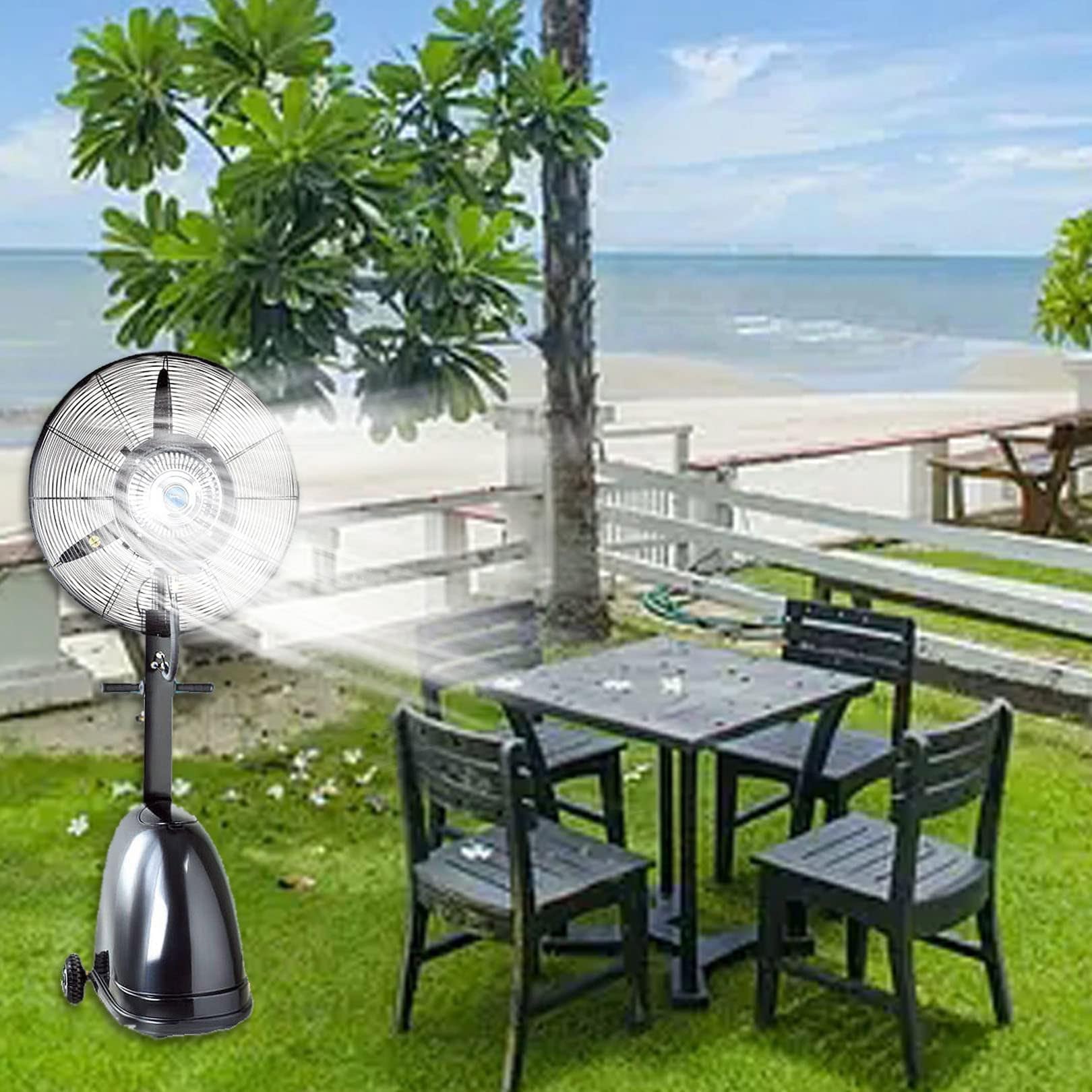 Wentylator Stojący Z Mgiełką, Wentylator Z Oscylacją 90° I 3 Trybami Wiatru, Przemysłowy Wentylator Chłodzący Do Ogrodów, Tarasów I Restauracji