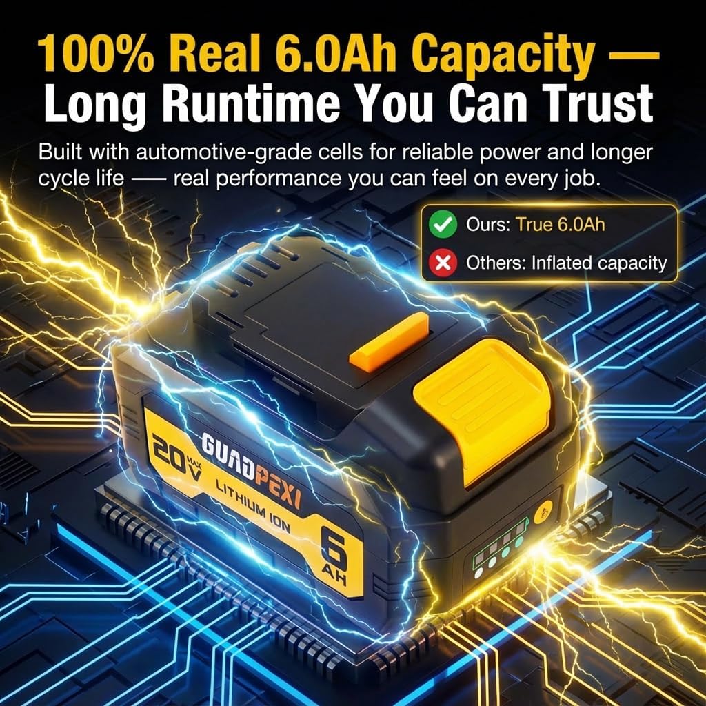 2-Pack 20V MAX 6.0Ah Replacement Battery Compatible with Dewalt 20V XR Lithium-Ion, Compatible with DCB206 DCB205 DCB204 DCB200 DCB201, High Capacity Long Runtime for DCD DCF DCS Power Tools