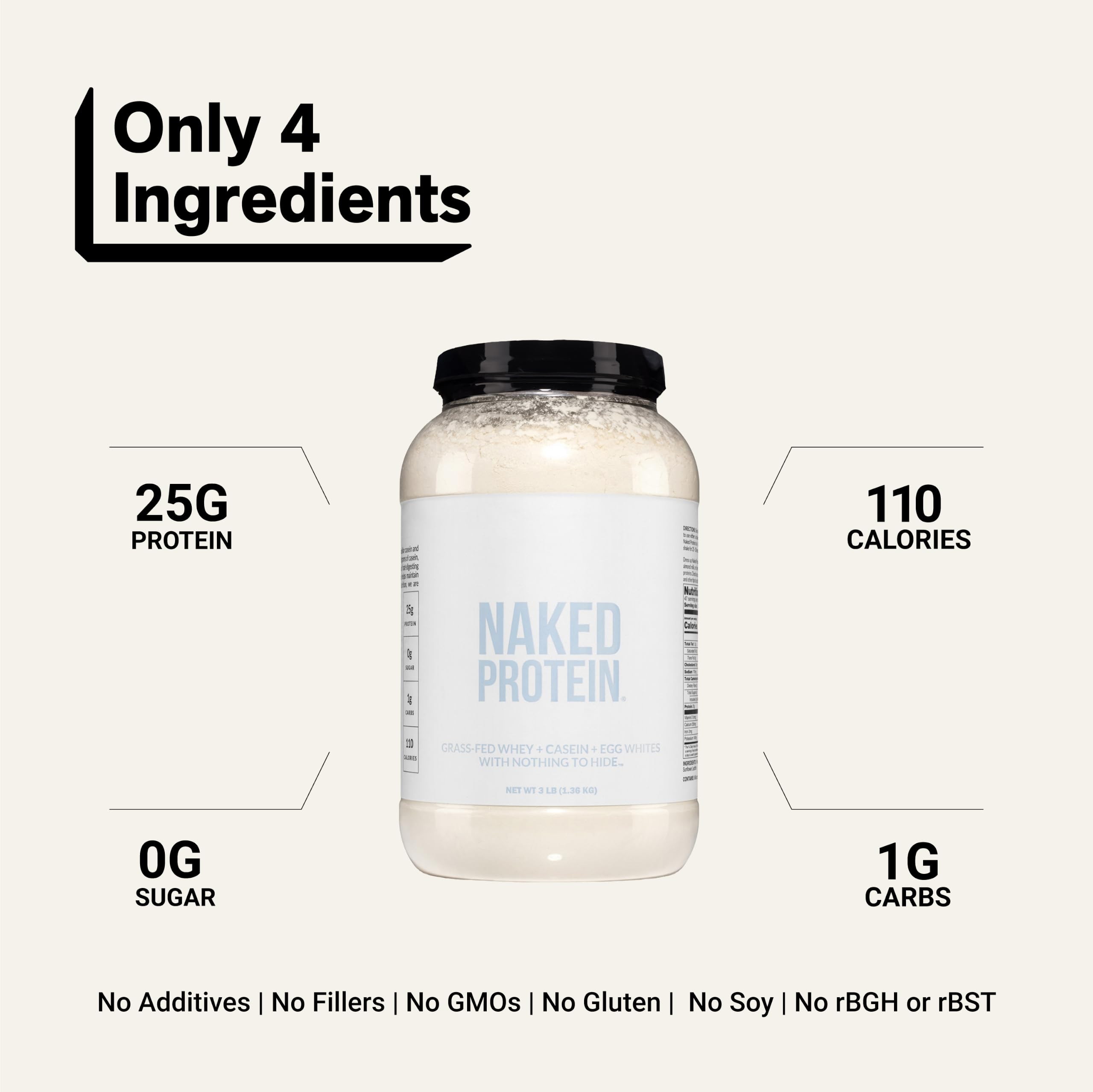 NAKED Protein Powder Blend - Whey, Casein and Egg Protein, Only 4 Ingredients, Non-GMO, No Soy, Gluten Free, No Artificial Sweeteners, Flavors Or Colors, Keto and Paleo Friendly - 3 LB — Amazon image 3