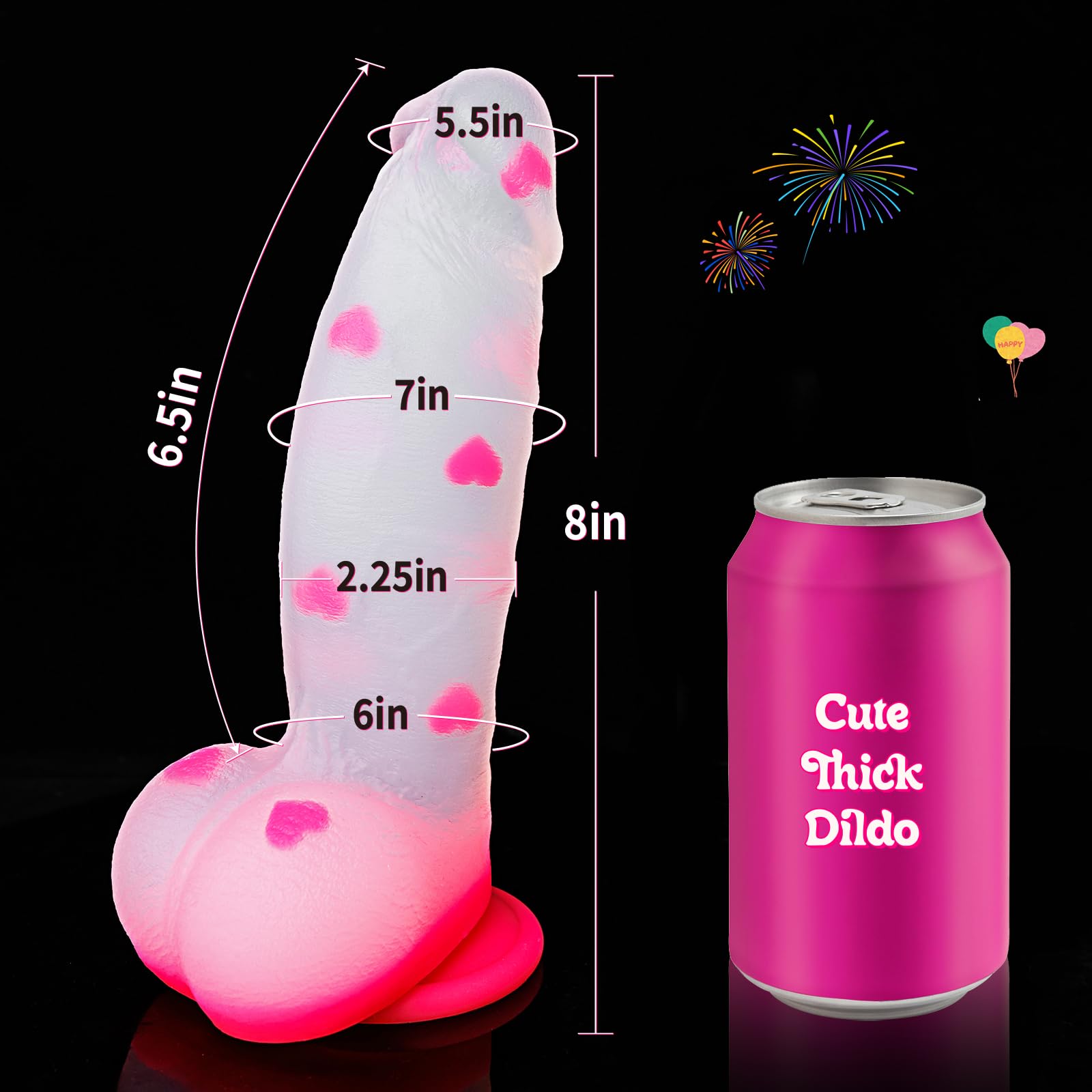 8" Big Thick Girthy Monster Fantasy Dildo - Pink Clear Liquid Silicone Dildos, Strap on Dildo with Suction Cup, Wide Large Riding Dildos for G Spot Anal, Adult Sex Toys & Games for Women Men Couples: 8 inches