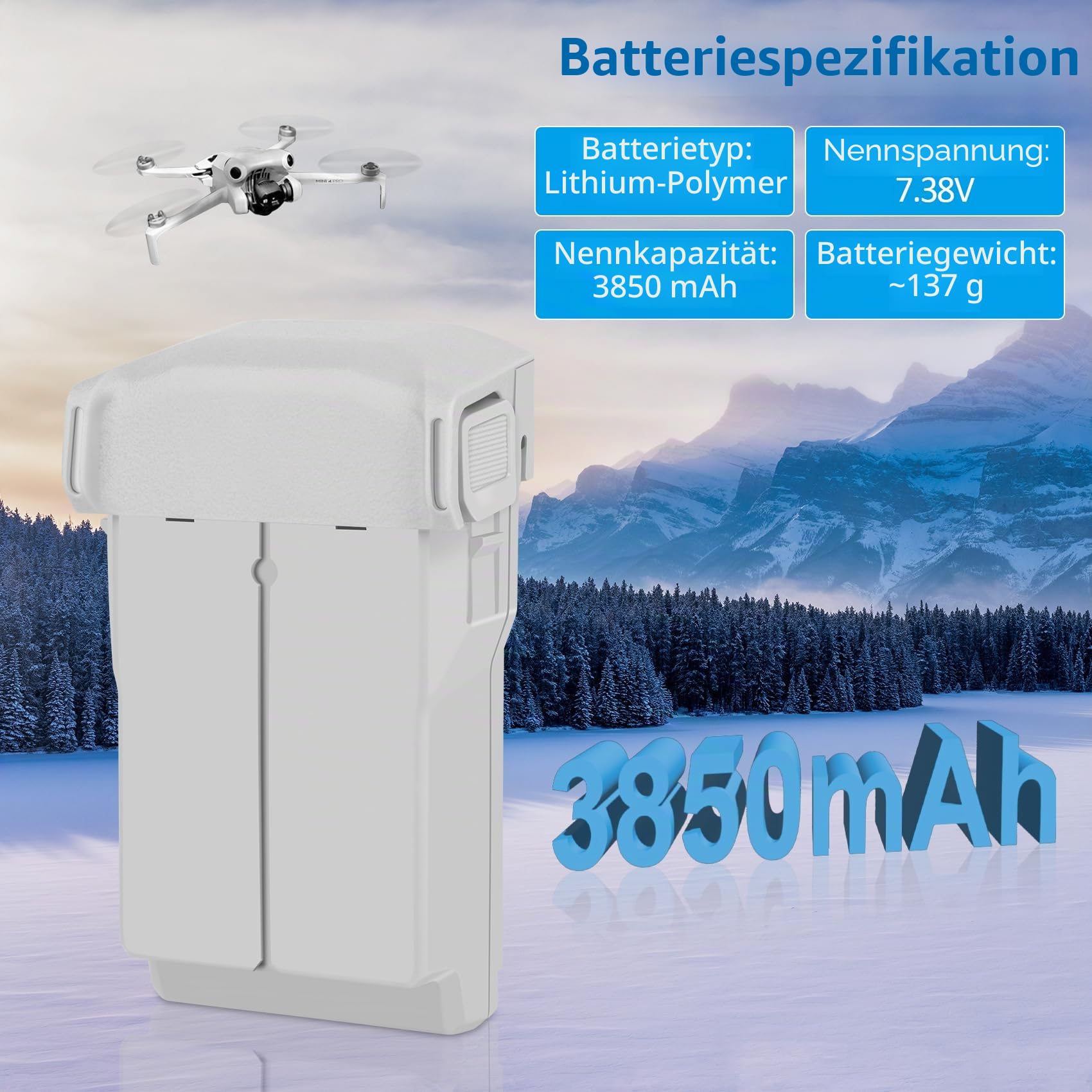 Fantasyo Mini 3 Pro Akku Intelligent Flight Mini 3 Akku 2 Stück 3850mAh Mini 3 Akkuladegerät Mini 3 Ladestation Kit Kompatibel mit DJI Mini 4 Pro/ 3 Pro/3 Drohne