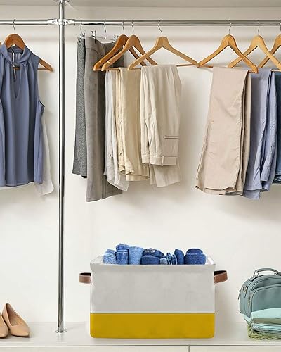 Miniatura 5 de Cesta de almacenamiento geométrica amarilla para organizar estantes, cajas de almacenamiento plegables con asa, bloque de color beige moderno,