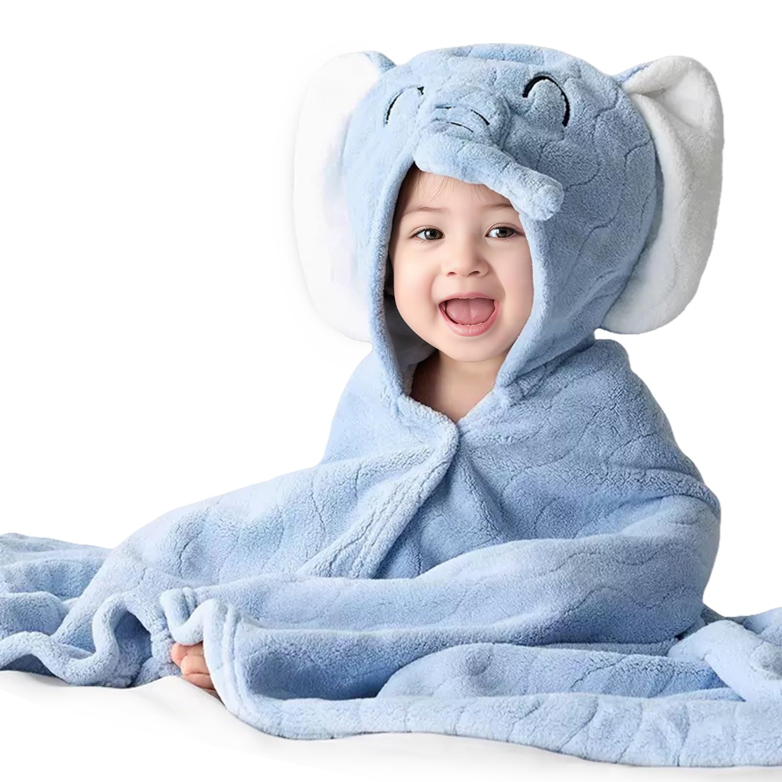 HAGOT Kapuzenhandtuch für Babys, 80x80 cm, Baby Bath Towel, Babybadetuch aus Korallenvliesfür, Babys Neugeborene, Blau