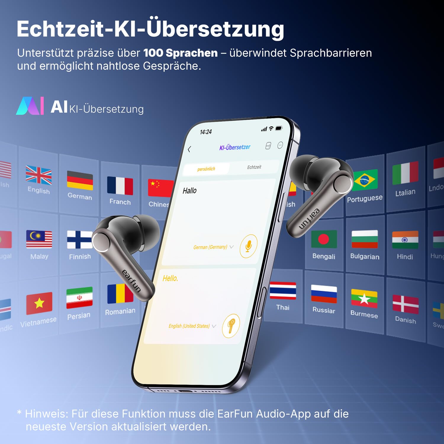 EarFun Air Pro 4+ Bluetooth Kopfhörer mit Noise Cancelling, Hybrid-Treibersystem, Hi-Res Audio, aptX Lossless, LDAC, 6 Mik. KI Anrufe, 54 Std. Akku, Multipoint, Trageerkennung, IP55, Bluetooth 6.0