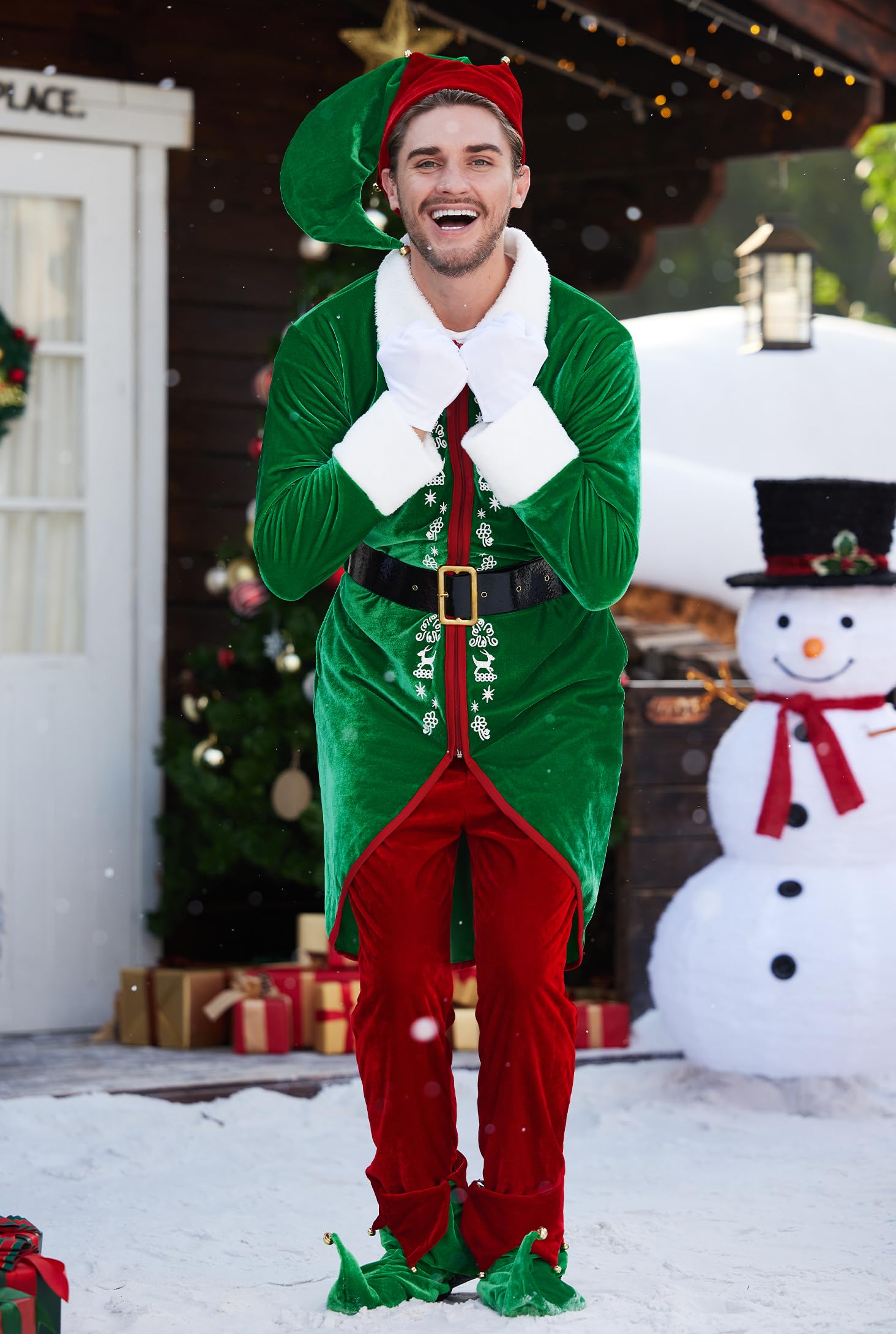 Mainfini Man Christmas Funny Costume Santa Helper Playful Full Set XXL, Green Cartoon 6 Pcs - Image 4