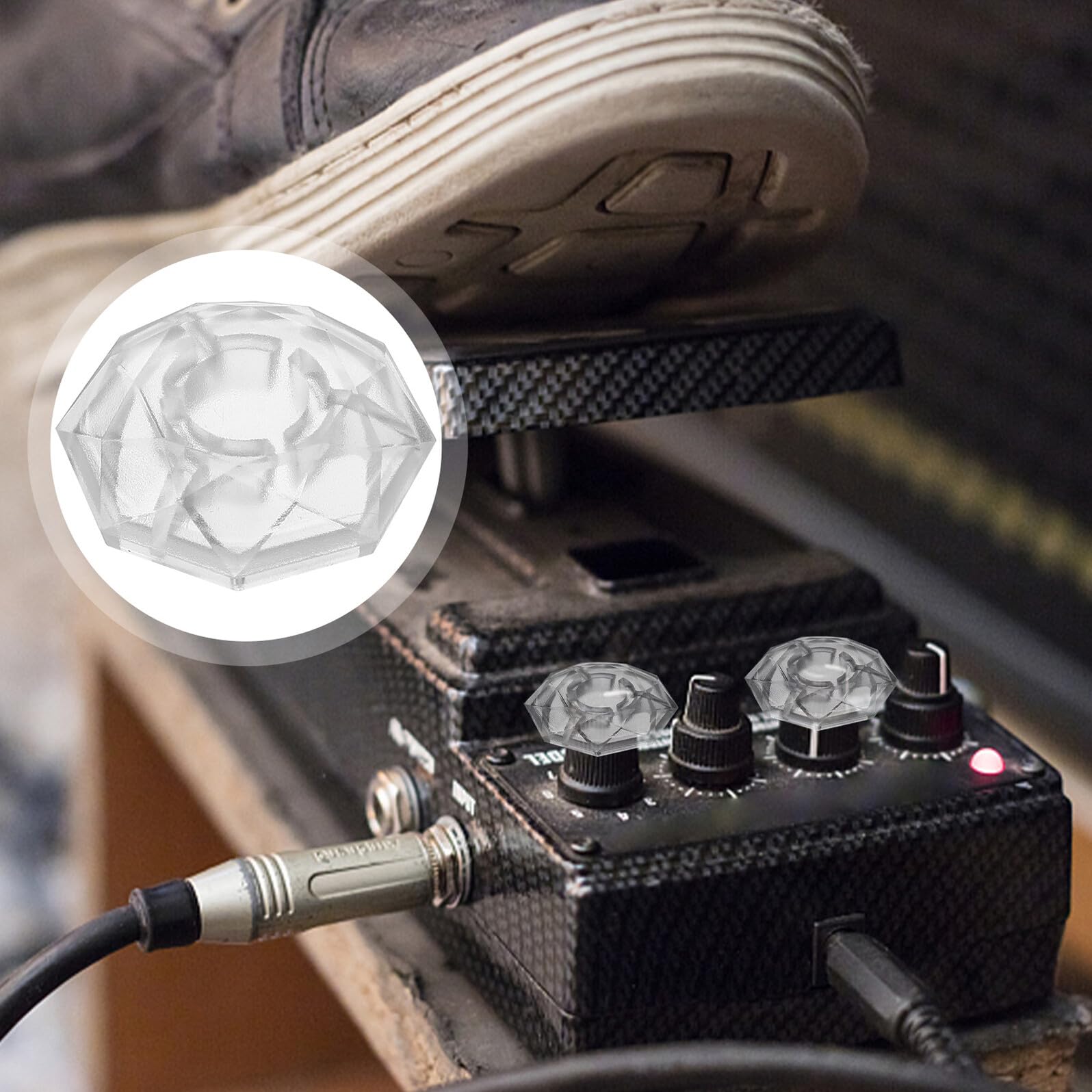4 Sztuki końcówki ów osłony pokręteł ów efektów nakładki na przyciski akcesoria do ochraniacz nakładki na Pedal gitarowy Transparent