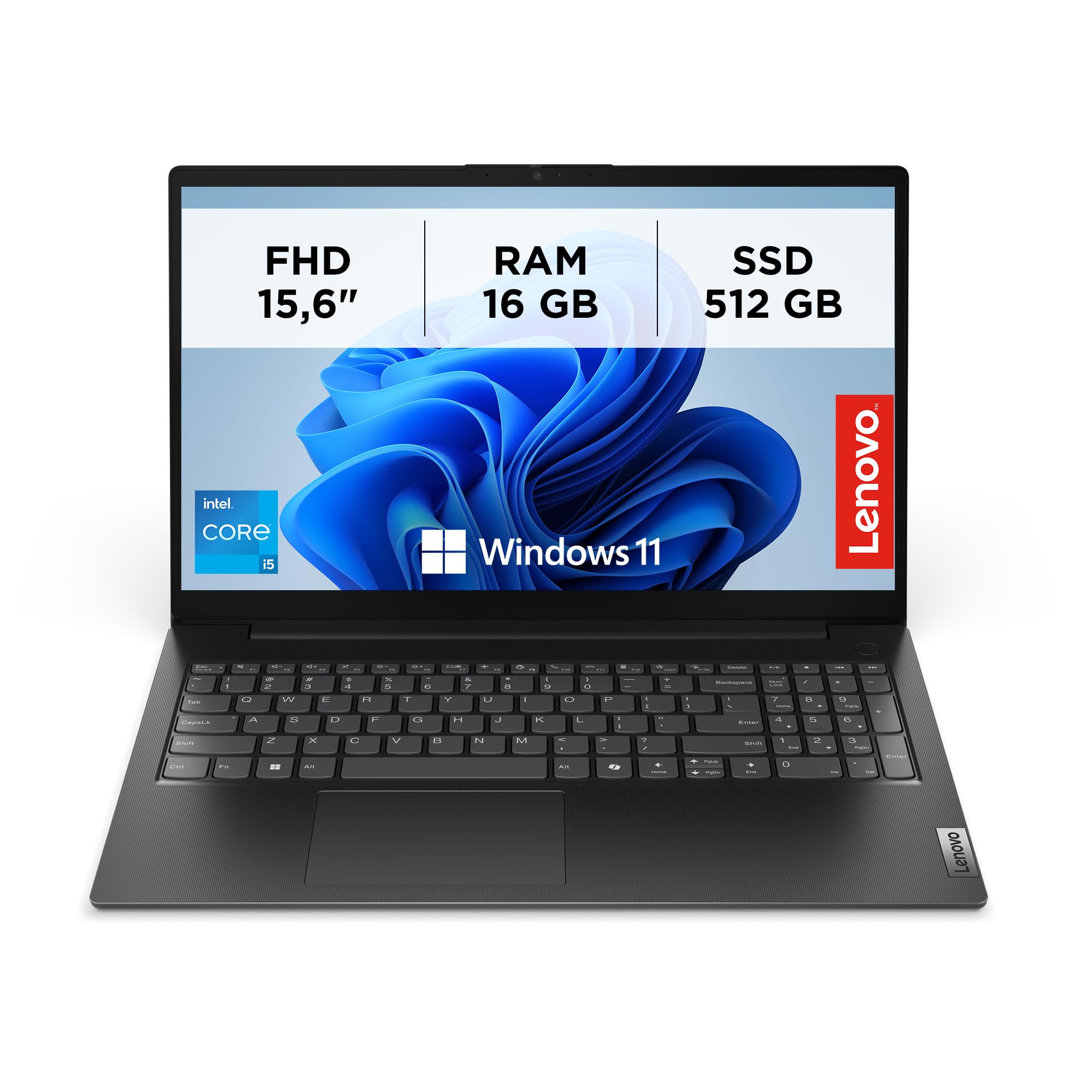 Lenovo V15 G5 IRL - Ordenador portátil profesional de 15,6" Full HD de 15,6", color negro, procesador Intel Core i5 13ª Gen, RAM DDR5 16 GB, SSD 512 GB rápido, Windows 11 Home