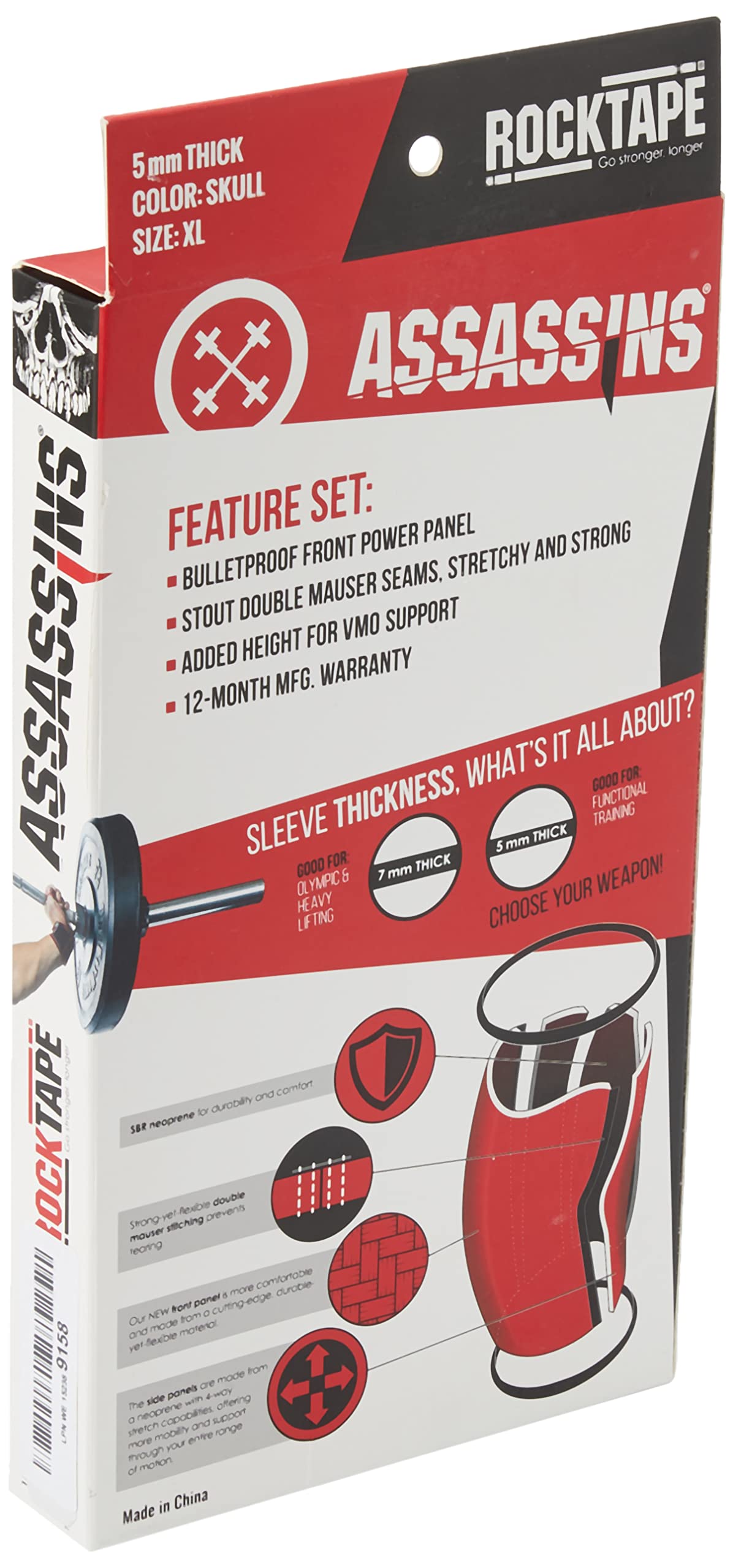 RockTape Assassins Ginocchiere 5mm - Supporto al Ginocchio in Neoprene per Compressione, Calore e Stabilità Durante l’Allenamento Intenso, Stampa Teschio, X-Large
