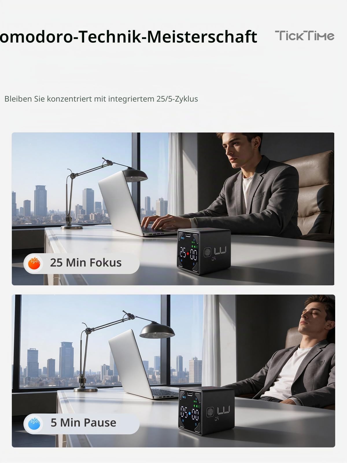 Ticktime Pomodoro Timer Cube für Fokus, Lernen, Arbeit, ADHS,Aufgabe, Küche