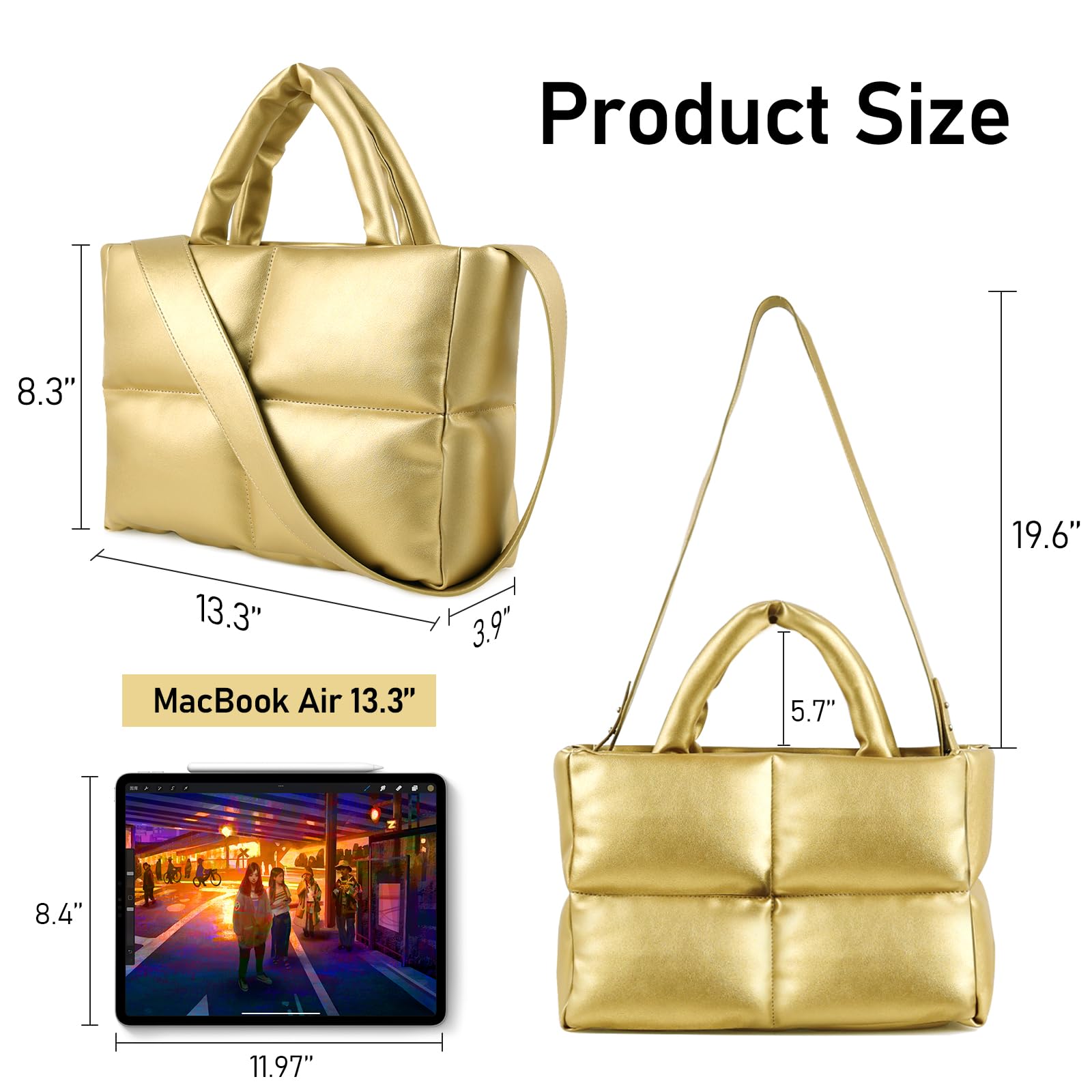CANOX acolchado bolsos de mano, bolso de hombro de cuero de la PU Puffer Tote Bag con cremallera, Crossbody bolso de hombro Hobo Bag para las mujeres