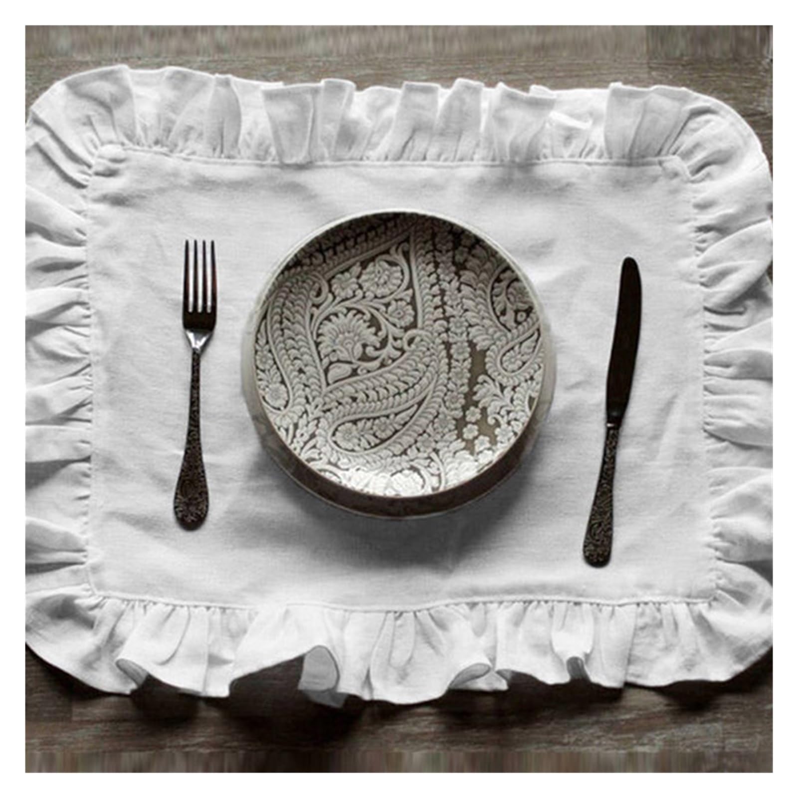 Sxcxyg White Cloth Napkin 100% Linen Napkins Wedding Dinner Solid Color Flounce Placemats Ruffle Edge Classical Custom Home Table Napkin (Color : 40X40cm)