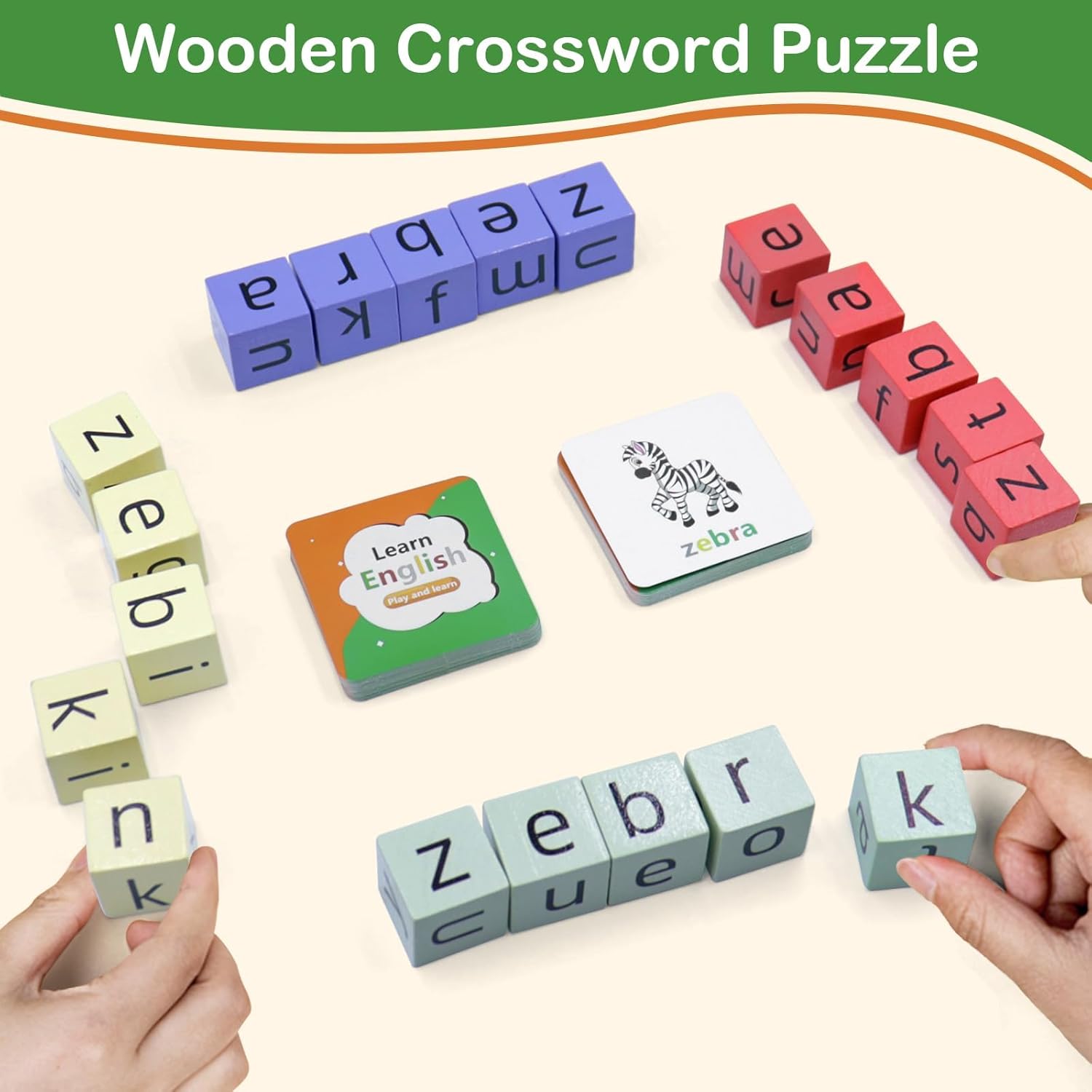 Word Spelling Games, Matching Letter Game for Kids, 20 Wooden Alphabet Blocks with 54 Flashcards, Preschool Learning Activities Toys, Montessori Educational Toys Gifts for Kids Ages 3-8
