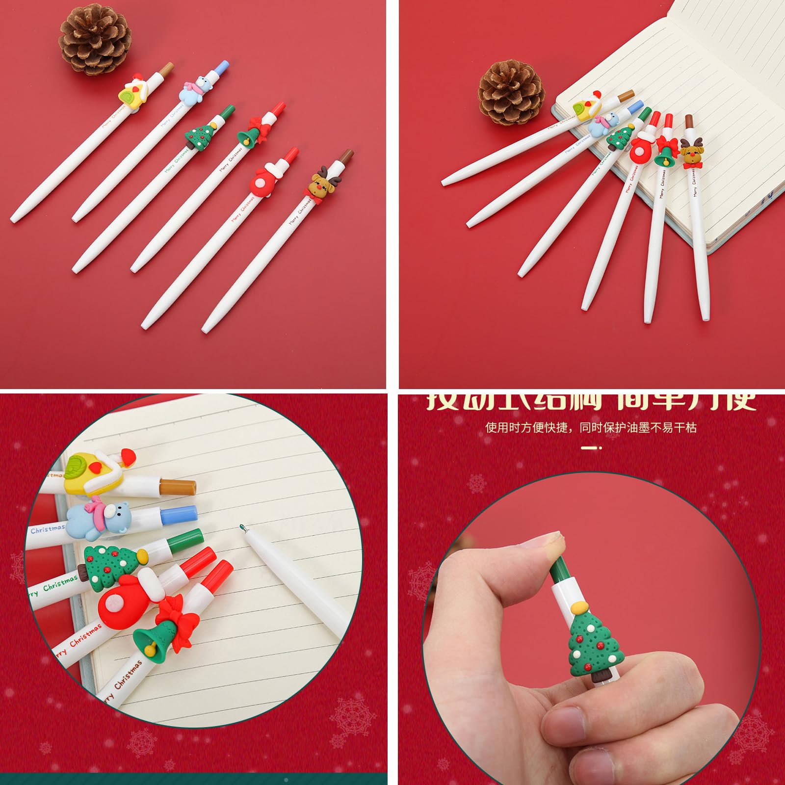 Bewudy Lot De 12 Stylos à Bille Rétractables Avec Mousqueton - 4 En 1