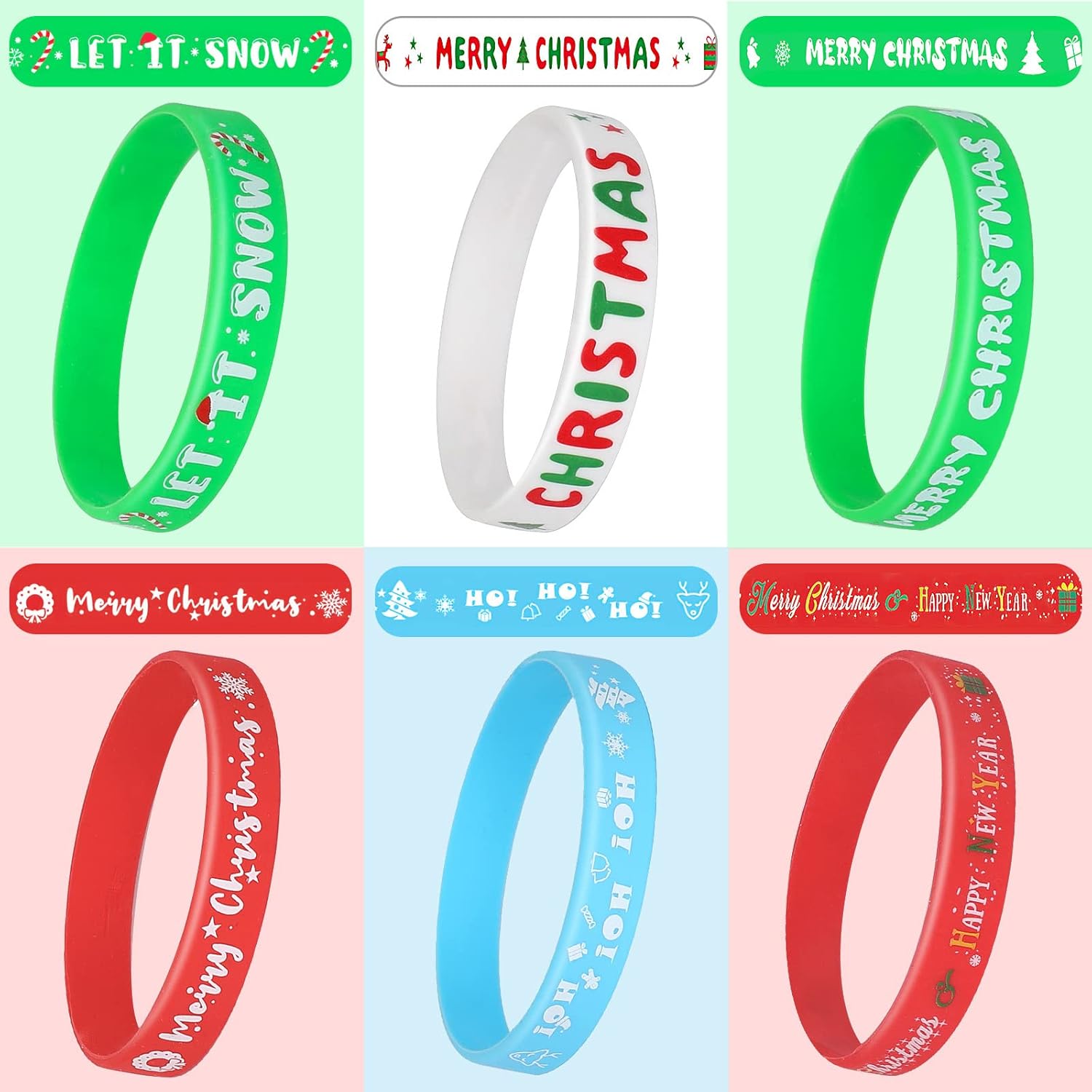 JUNEBRUSHS 24Pcs Christmas Silicone Bracelets, Rubber Wristbands Christmas Party Favors for Kids Decorations for Xmas Stocking Stuffers Wrist Band Accessories Gifts Supplies - Image 4