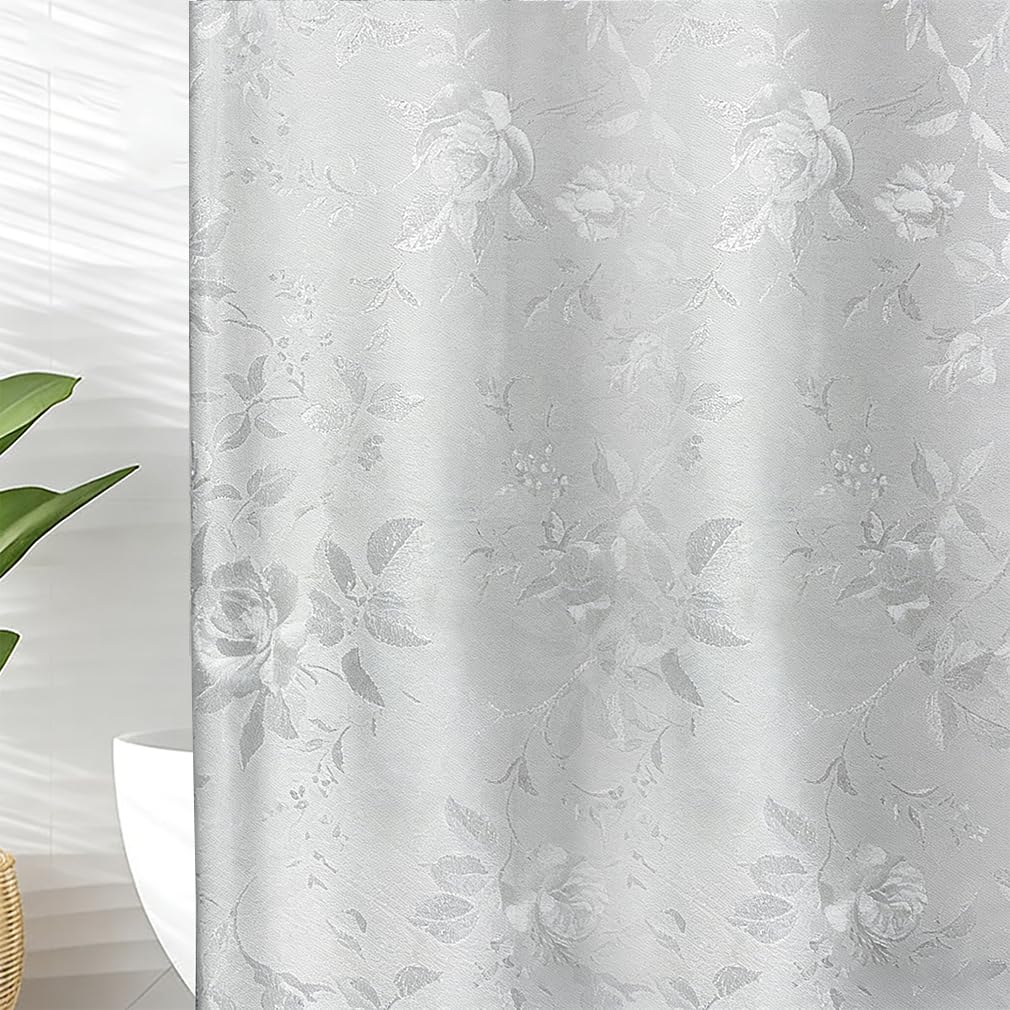 ruitao Shower Curtain, Mould Proof Resistant and Waterproof Washable Polyester Fabric with 12 Hooks, Quick Dry, for Bathroom, Wet Rooms, Shower, Bath, Grey Floral, 180x200cm