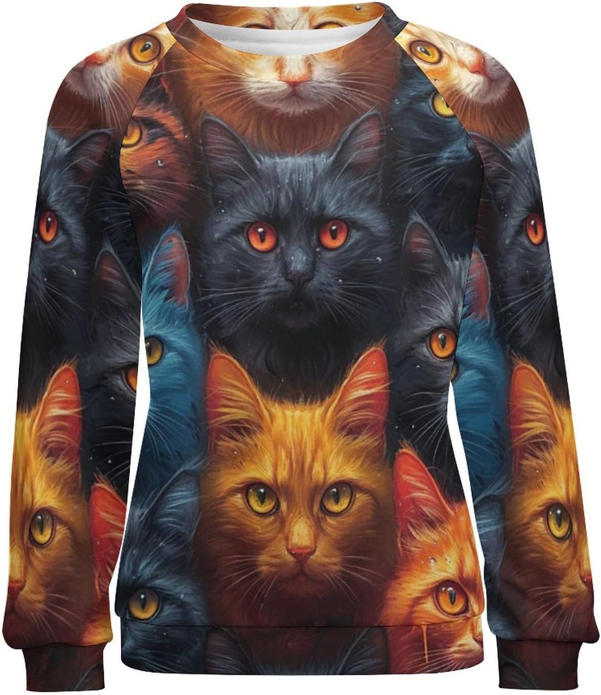 Long Sleeve Shirt Women Fall Cat Print Funny Hide Belly Vacation Plus Size Ladies Hippie Dressy Sweaters - Image 4
