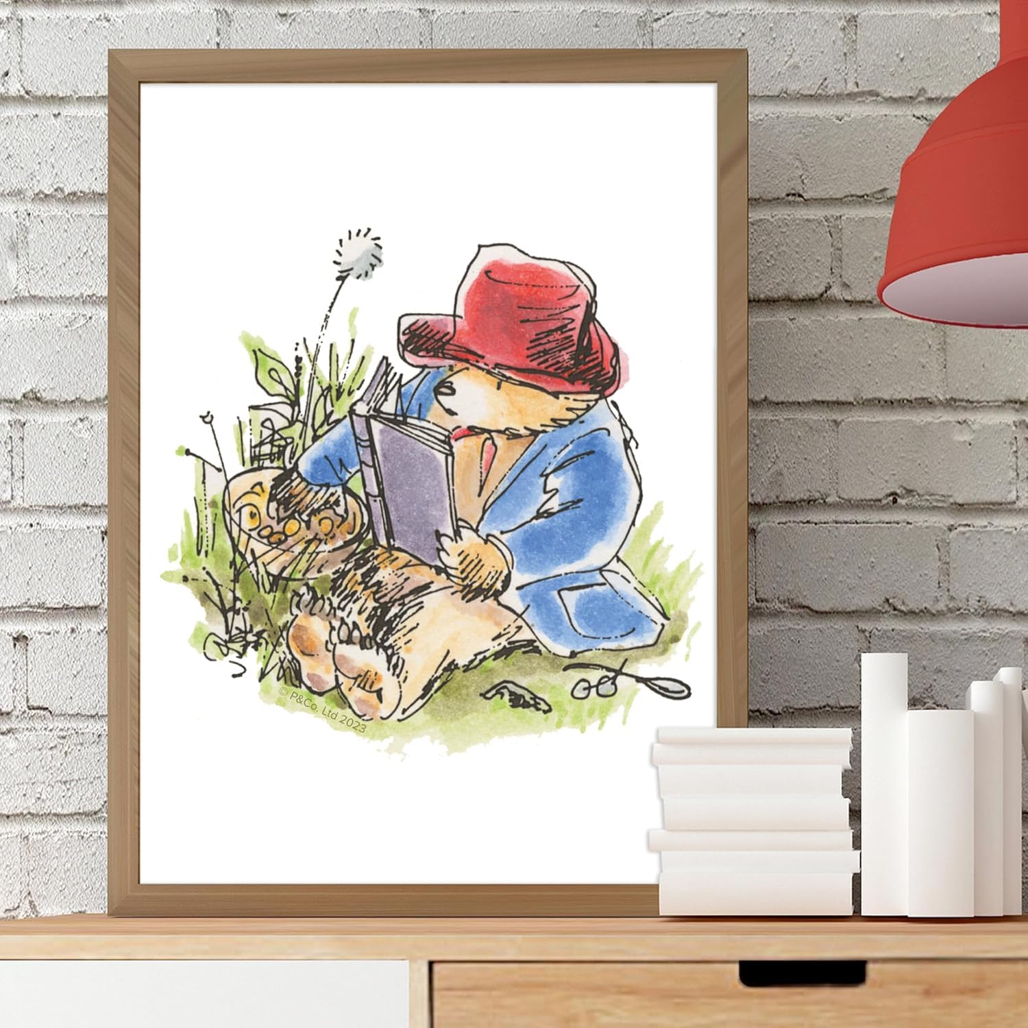Themed Paddington Bear Print - Reading on Grass Illustration Kids Wall Art Paddington Classic (29.7cm x 42cm - A3)