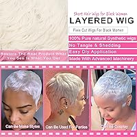 Vista 3 de Peluca Pixie blanca corta para mujeres negras, peluca blanca de corte pixie para mujeres negras, pelucas de pelo corto sintético en capas