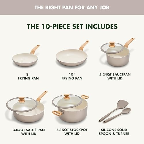 Miniatura 3 de GreenPan Rio Essence Wood - Juego de utensilios de cocina de 10 piezas (ollas y sartenes), cerámica antiadherente saludable, revestimiento sin PFOA