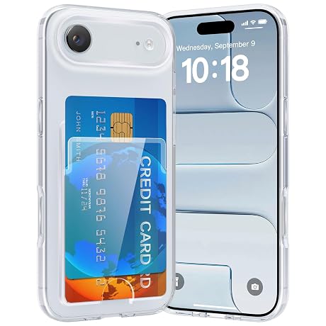 RIERBUBU Compatible with iPhone Air Case with Card Holder, Wallet Case Clear Hard Protective Cover Anti-Scratch Shockproof Phone Card Case for iPhone Air - Clear