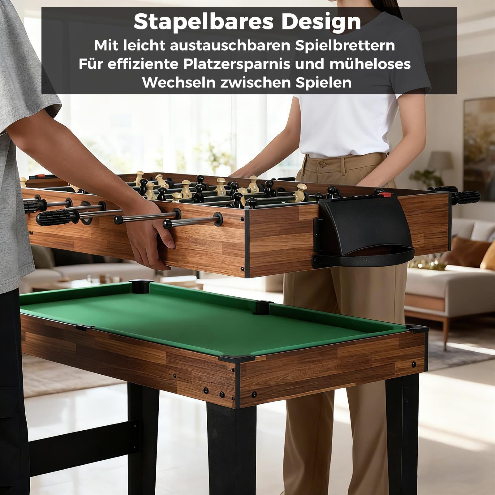 COSTWAY Wielofunkcyjny stół do gier 10 w 1, stół wielofunkcyjny z piłkarzykami, hokejem, bilardem, shuffleboardem, kręgielnią i 4 grami planszowymi, stół kombi, drewniany pokój zabaw, stół do gry w