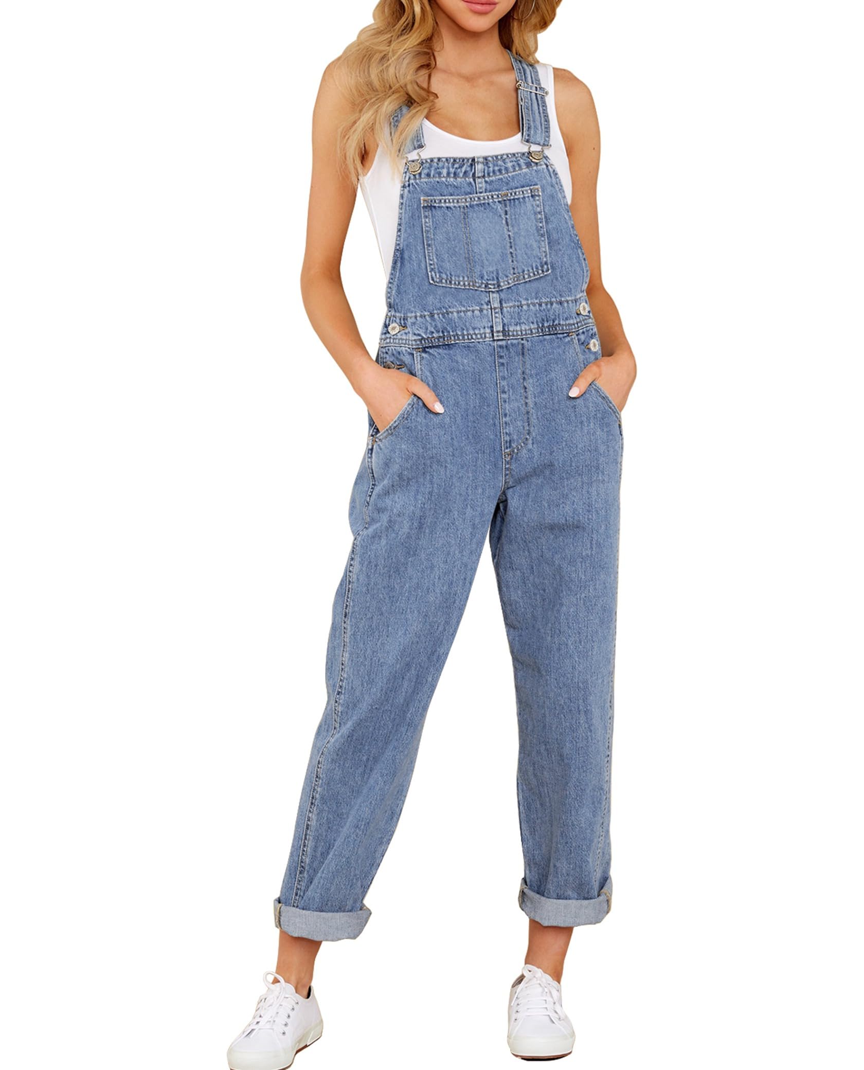 luvamia Womens Casual Stretch Adjustable Denim Bib Overalls Jeans Pants Jumpsuits