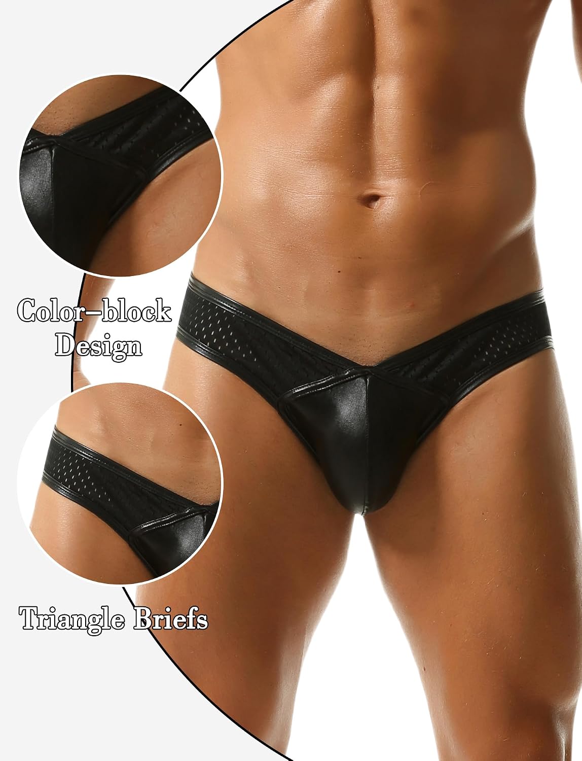 SEAUR Men's Sexy Bikini Briefs Low Rise Metallic Underwear Pouch Breathable Mesh Underpants