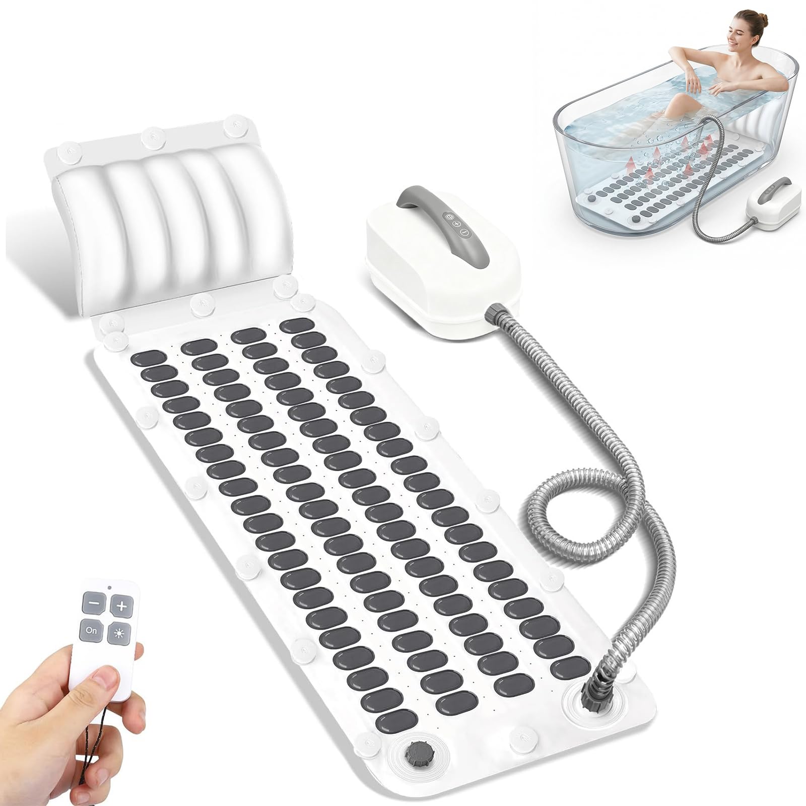 Alfombrilla de baño de masaje con masaje ajustable de 6 velocidades, 114 boquillas, ventosas mejoradas, reducción de ruido, alfombrilla antideslizante de cuerpo completo (48.8 pulgadas)
