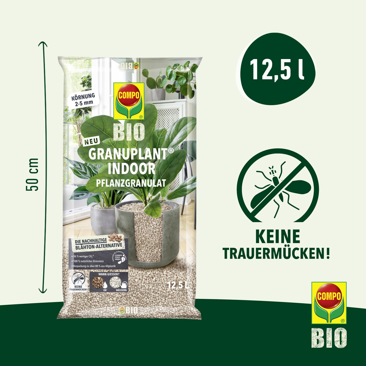 COMPO Granuplant Bio - Granuli vegetali per interni – 100% naturale in pietra pomice – grana da 2 – 5 mm – 12,5 l