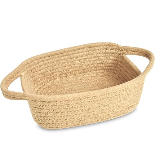 Miniatura 12 de ABenkle Cesta de almacenamiento pequeña, mini canasta, lindas cestas tejidas de cuerda de algodón, cubo decorativo bohemio para perros y gatos