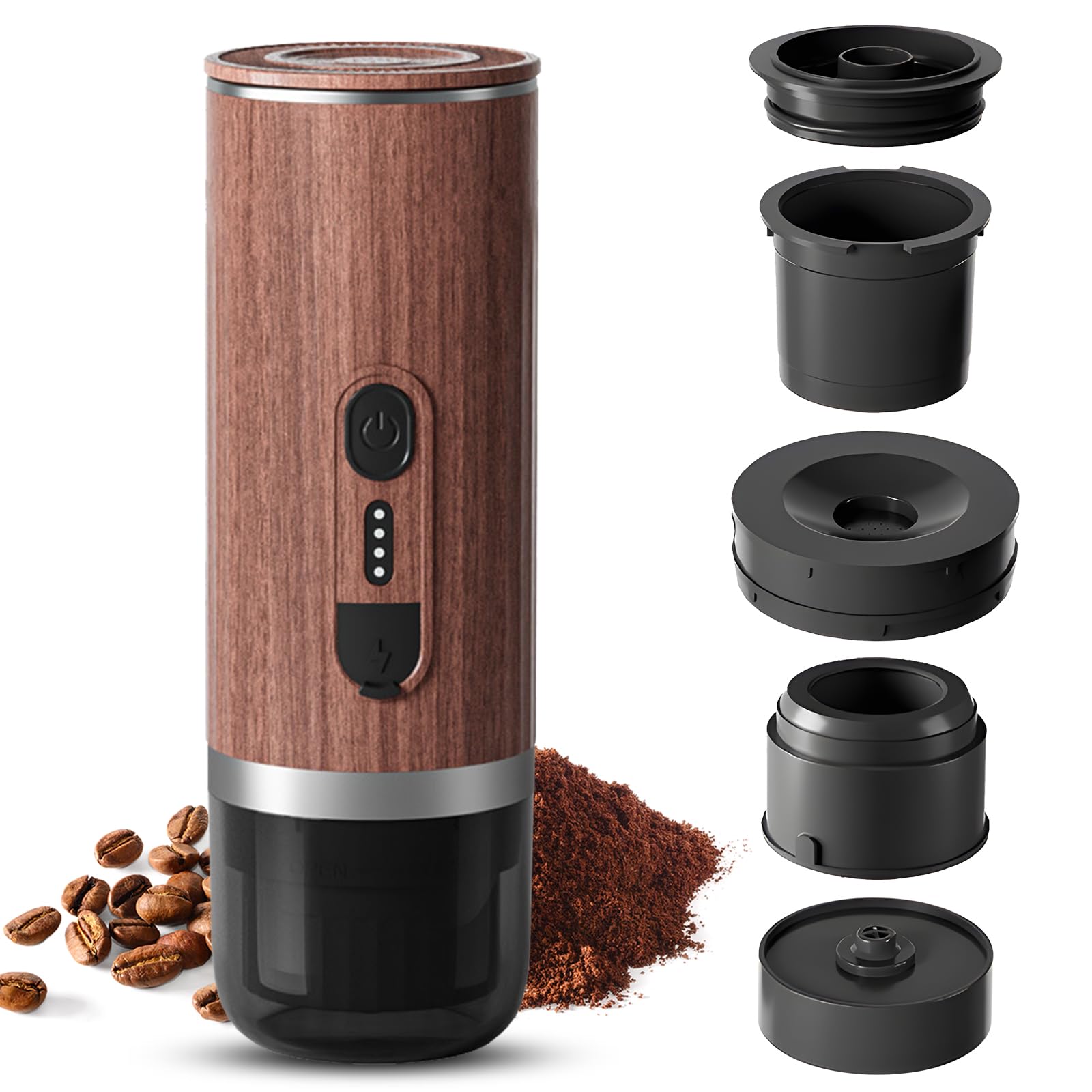 Fawoonu Portable Electric Espresso Coffee Machine Cordless Heating 3oz Single Serve Mini Coffee Maker with 3-IN-1 Coffee PowderN CapsuleDG capsulee Bin 92℃ Smart 20Bar Pump Pressure 7500mAh Bat
