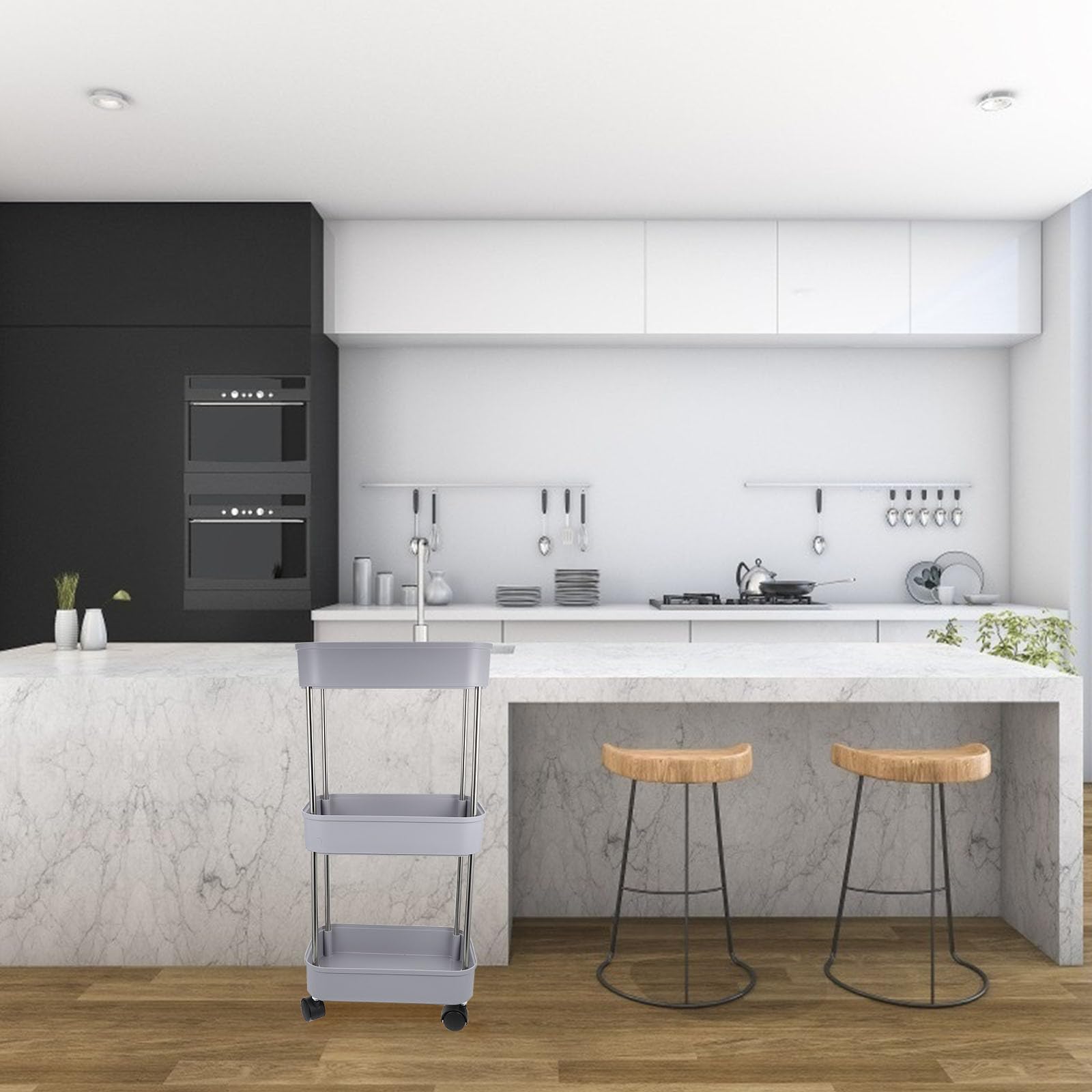 Scaffale da Cucina Multifunzione in Plastica Leggero e Stabile Design Multistrato, Carrello Mobile per Organizzare Utensili e Bottiglie in Soggiorno o Camera