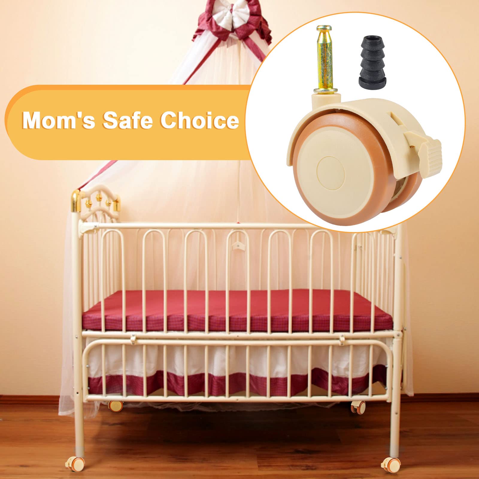 FGen 4PCS roulettes pour Meubles d'enfants, Muet Pivotantes 360°Roues, Support roulettes Pivotantes Lit de bébé, Accessoires de Roue de lit bébé, pour Chariots Chariot lit Bébé Meuble