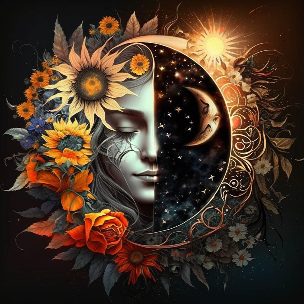 Baipisan Cross Stitch Kit for Adults - Sun and Moon 11CT Preprinted Easy Pattern Needlepoint Kit