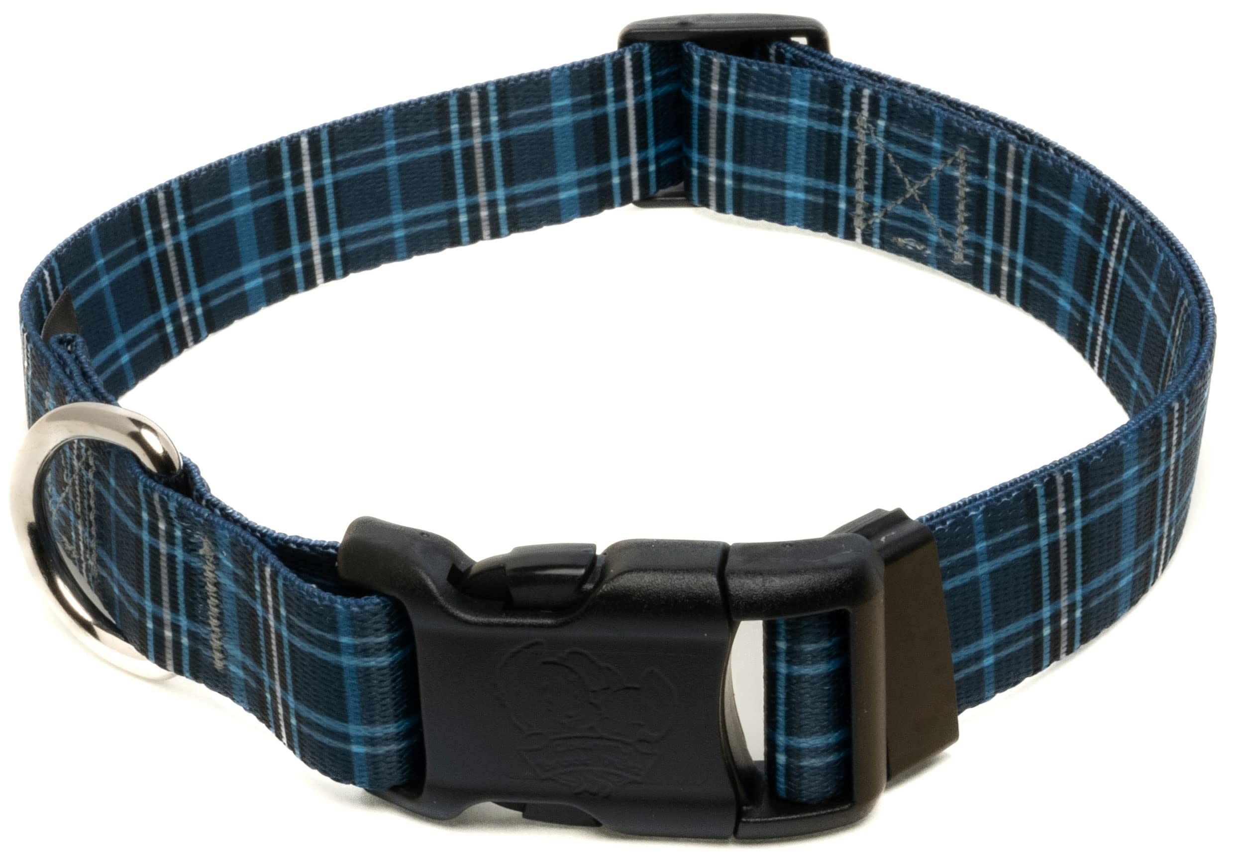 Country Brook Petz - Navy Plaid Everyday Dog Collar - Made in The U.S.A. - Plaid and Argyle Collection Featuring Charming Designs (1 Inch, Large)